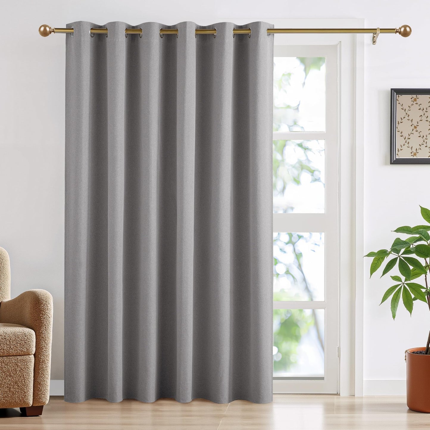 RYB HOME 100% Blackout Curtain for Sliding Glass Doors, Extra Wide Thermal Insulated Privacy Linen Curtains for Bedroom/Patio Door/Living Room/Open Closet, Room Divider, Black, W100xL108, 1 Panel BST220