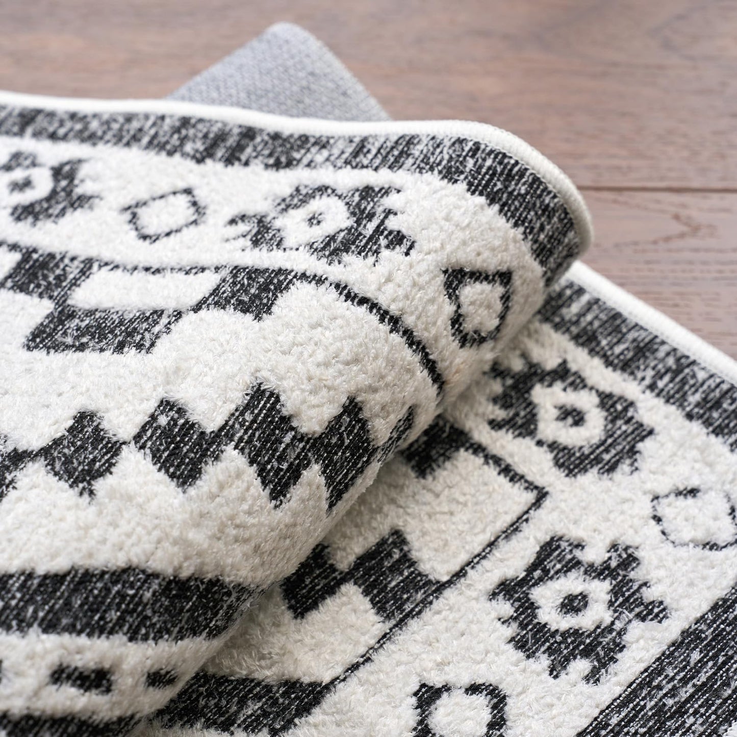 Moroccan Washable Area Rug 3x5, Geometric Tribal Decorative Woven Rug, Non-Slip Boho Farmhouse Soft Low-Pile Area Rug for Living Room Bedroom Nursery Dining Table, Dark Brown/White BST326H