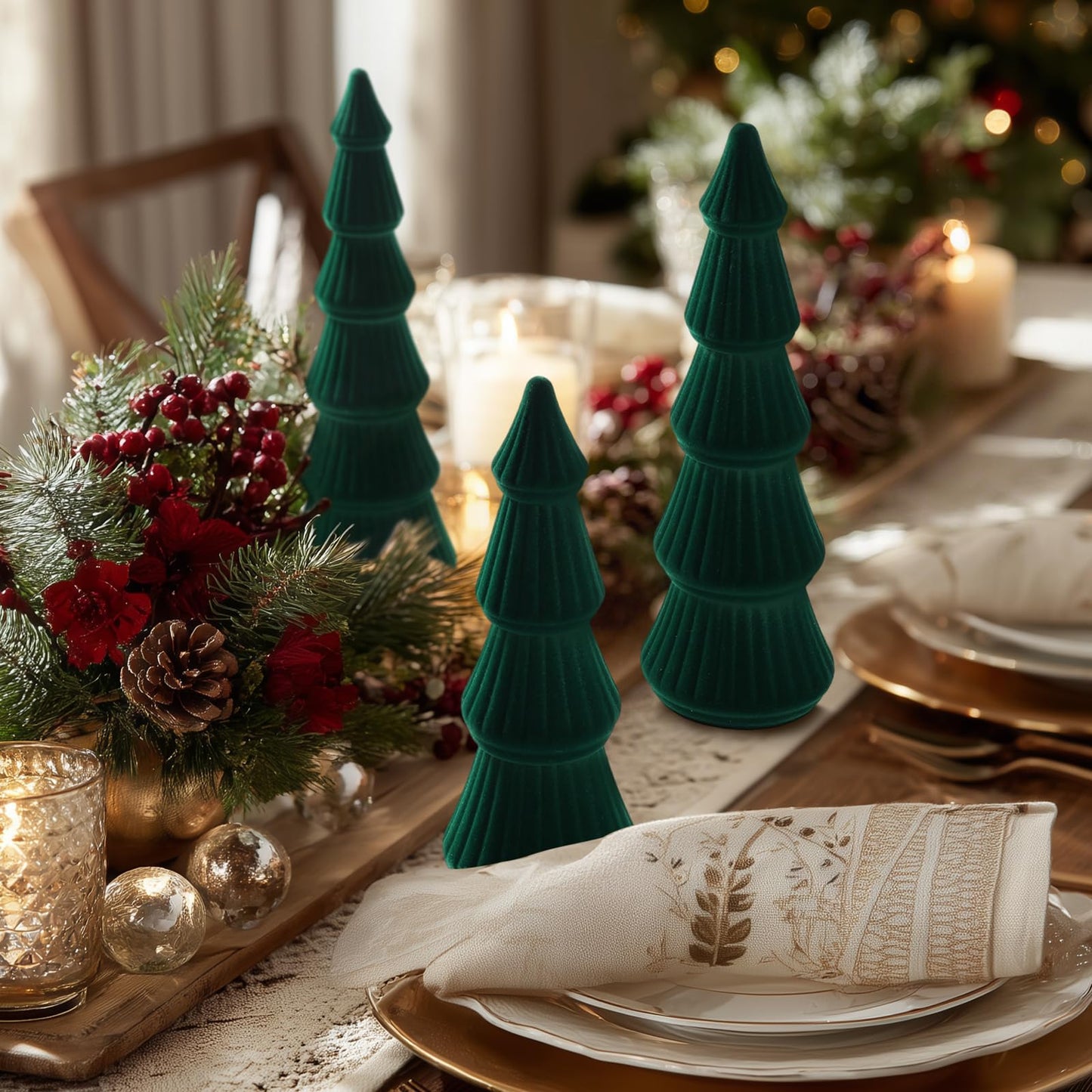 Wooden Christmas Tree Figurine, 3 Pcs Tabletop Xmas Tree, Christmas Centerpiece Decor for Home Entryway Mantel Shelf Table Fireplace Holiday (White-Wood) BST326H