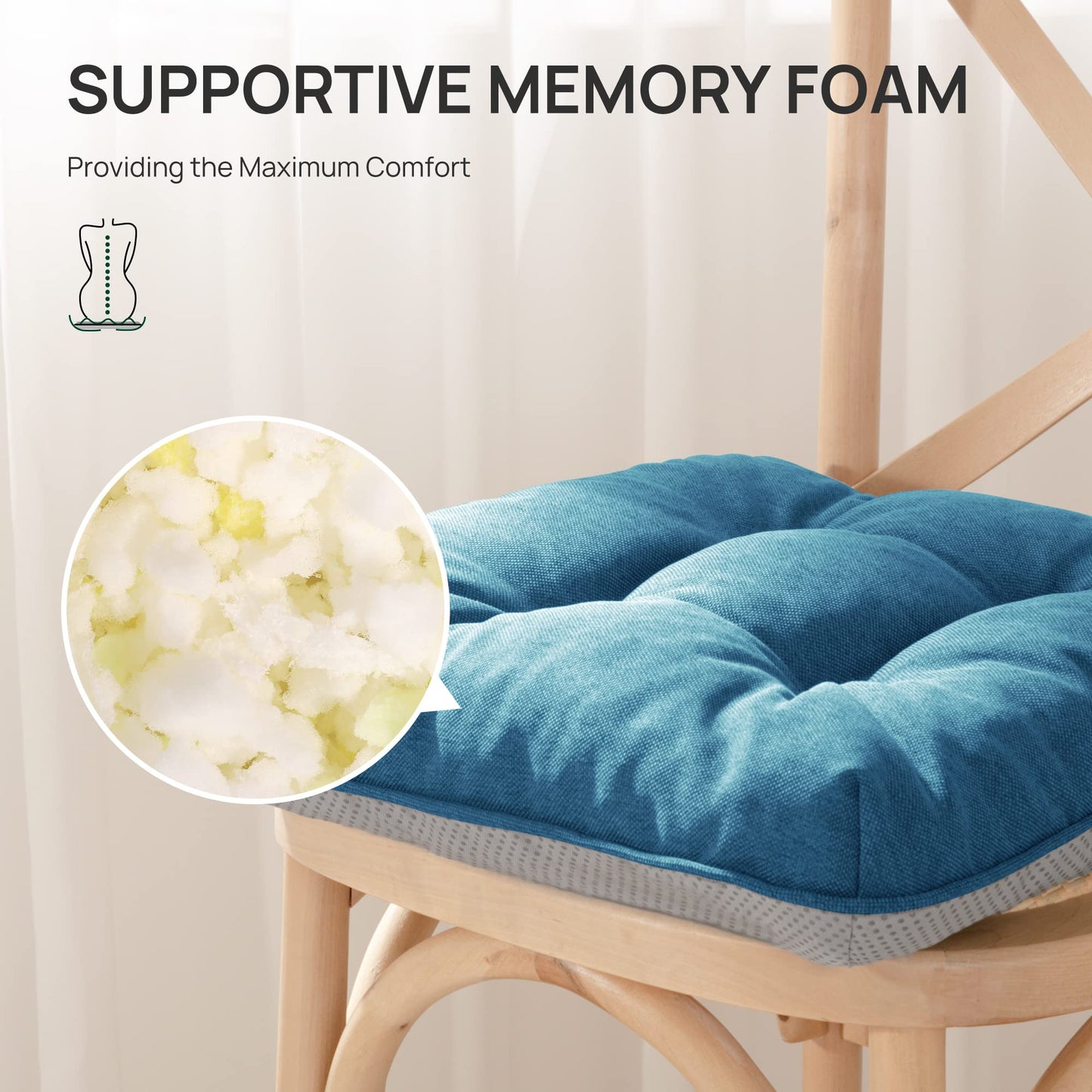 Love's cabin Memory Foam Chair Cushions Set of 4, 15.5"x15.5"x3.5" Indoor & Outdoor Seat Pads for Dining, Kitchen, Office, Patio Chairs - Green BST220