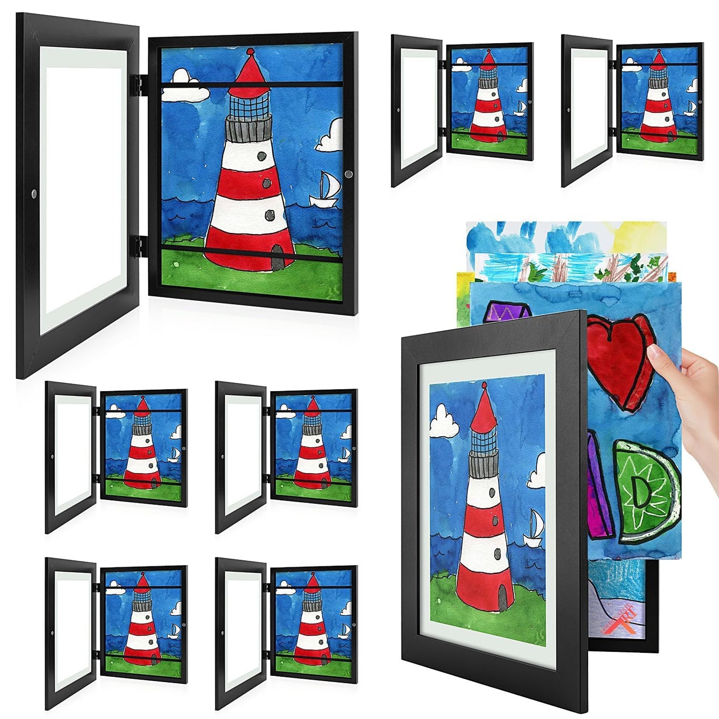 Golden State Art, 8.5x11 Kids Art Frames, Front-Opening Picture Frame Great for Kids Drawings, Artworks, Children Art Projects, Schoolwork, Home or Office (Walnut, Set of 2) BST220