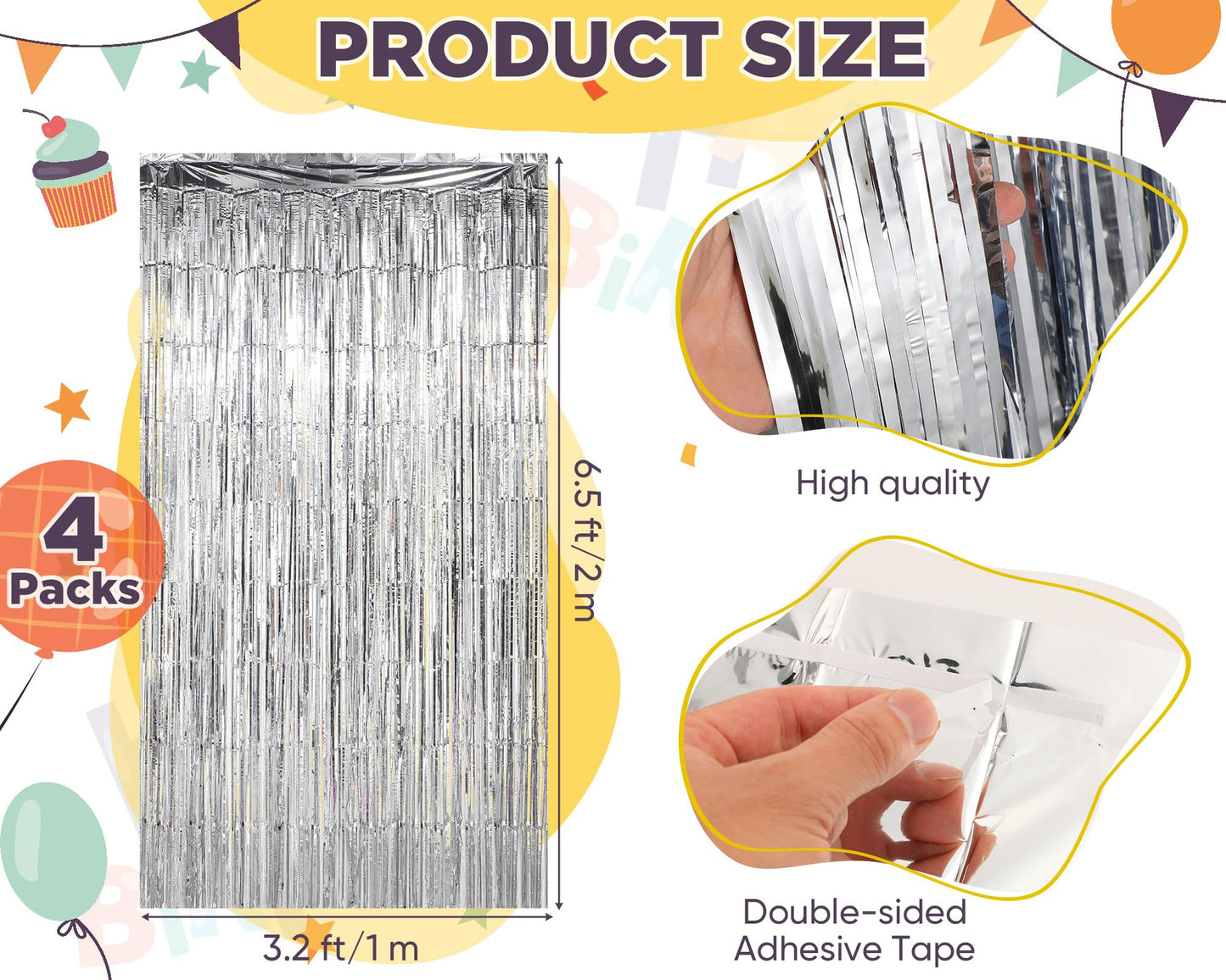 Seenelling Happy Birthday Balloons Banner with 3 Pack Silver Foil Fringe Backdrop 16 Inch Foil Letters Metallic Tinsel Fringe Curtains Reusable Inflatable Birthday Party Decorations(Blue) BST326L