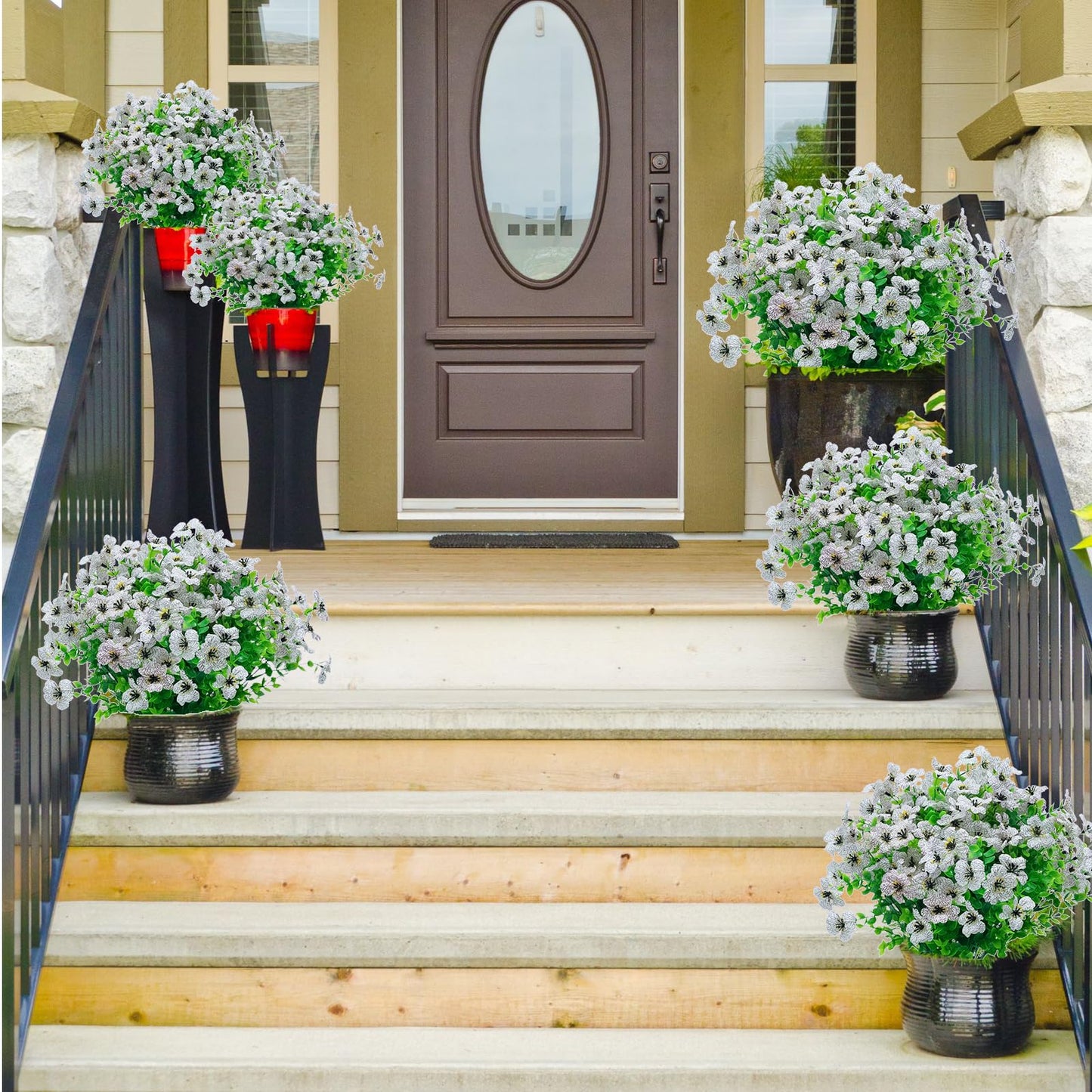 8 Bundles Outdoor Artificial Flowers,UV Resistant Fake Flowers Outdoor Plastic Plants Faux Silk Flower for Outside Indoor Decoration(Blue) BST202