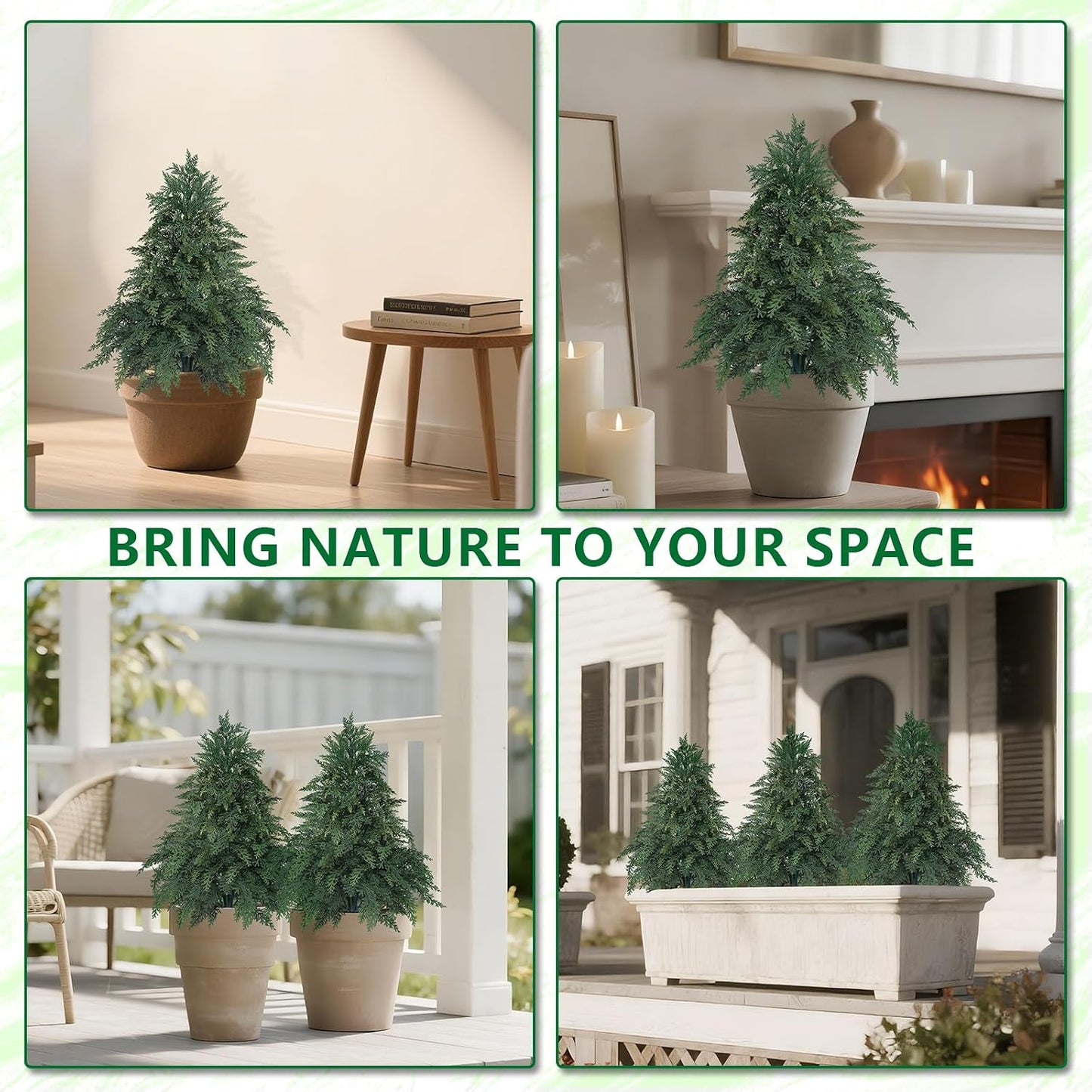 Artificial Cypress Topiary Cedar Trees with Ground Spike, 2 Pieces Fake Pine Shrubs Bushes, UV Resistant Faux Evergreen Tree Plants for Indoor Outdoor Planters Front Porch BST220