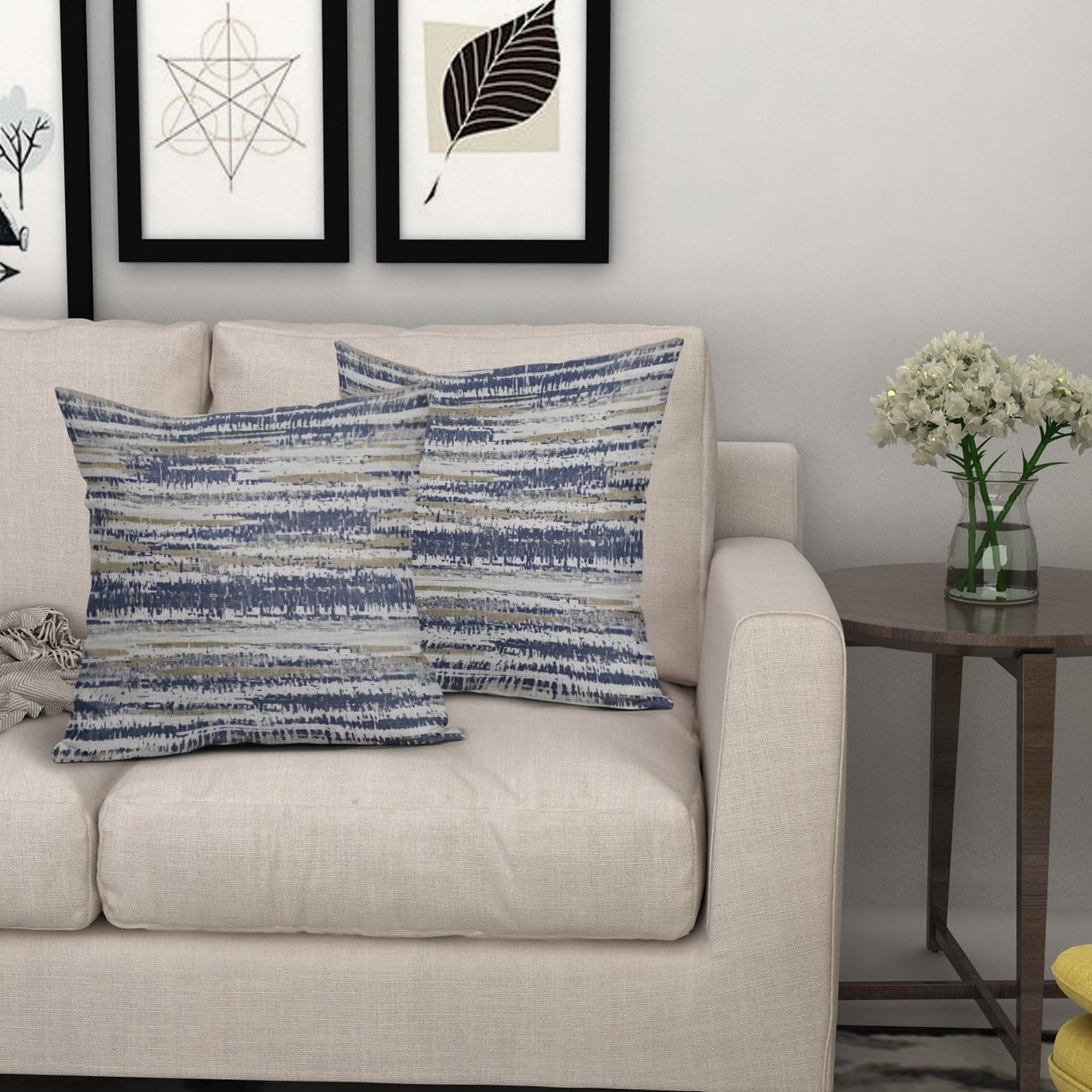 Navy Blue Grey Gray Pillow Covers 18x18 Set of 2 Abstract Plaid Pattern Decorative Outdoor Pillowcases Farmhouse Throw Cushion Case Couch Sofa Bed Decor BST220