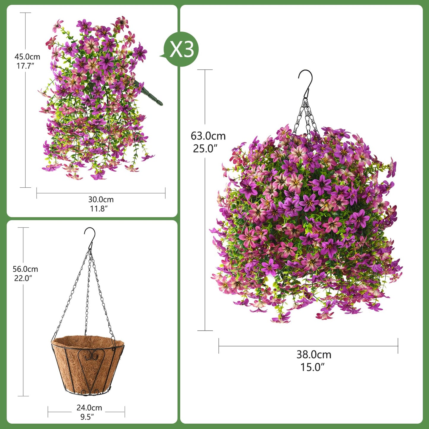 Artificial Flowers for Outdoor Faux Flowers for Plant Pot Spring Decoration | 2 Pcs Faux Hanging Plants UV Resistant Look Real Outside Home Garden Porch Patio Entrance Courtyard Decor BST326H