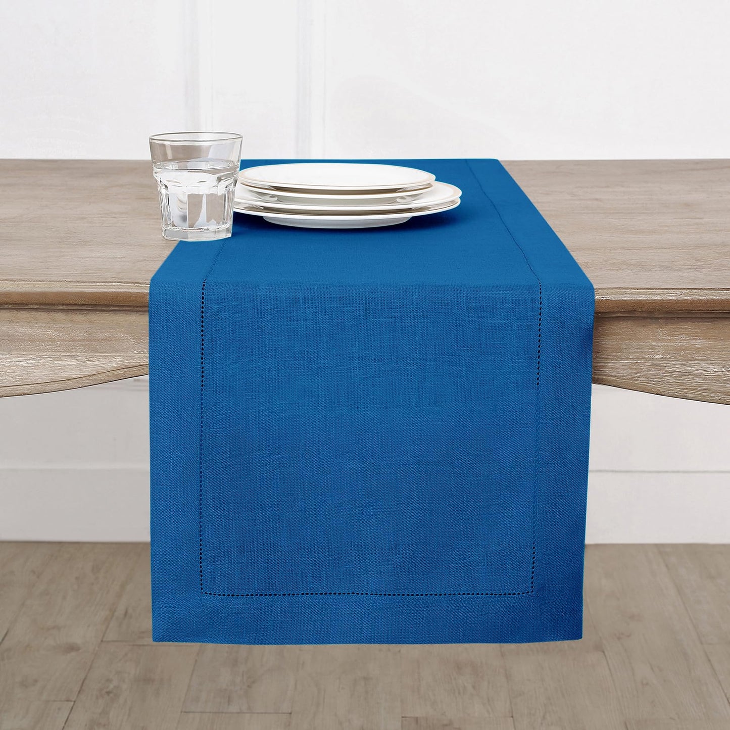 Solino Home 100% Pure Linen Table Runner Garden Green Hemstitch, 14 x 48 in | Classic Hemstitch Table Runners for dining, hallway and console table styling | hand hemstitched borders | OEKO-TEX Certified BST326SOLH