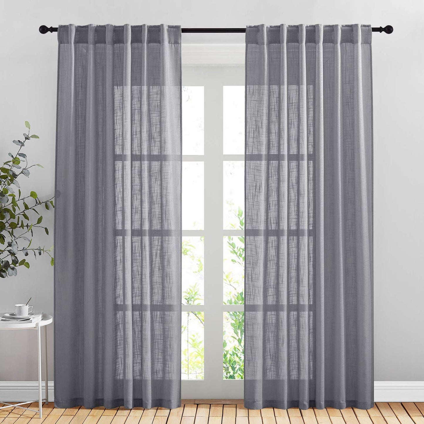 NICETOWN White Semi Sheer Kitchen Curtains 30 inch Length, Rod Pocket & Back Tab Faux Linen Blend Privacy with Light Filtering Window Drapes for Cafe, W34 x L30, 2 Panels BST220