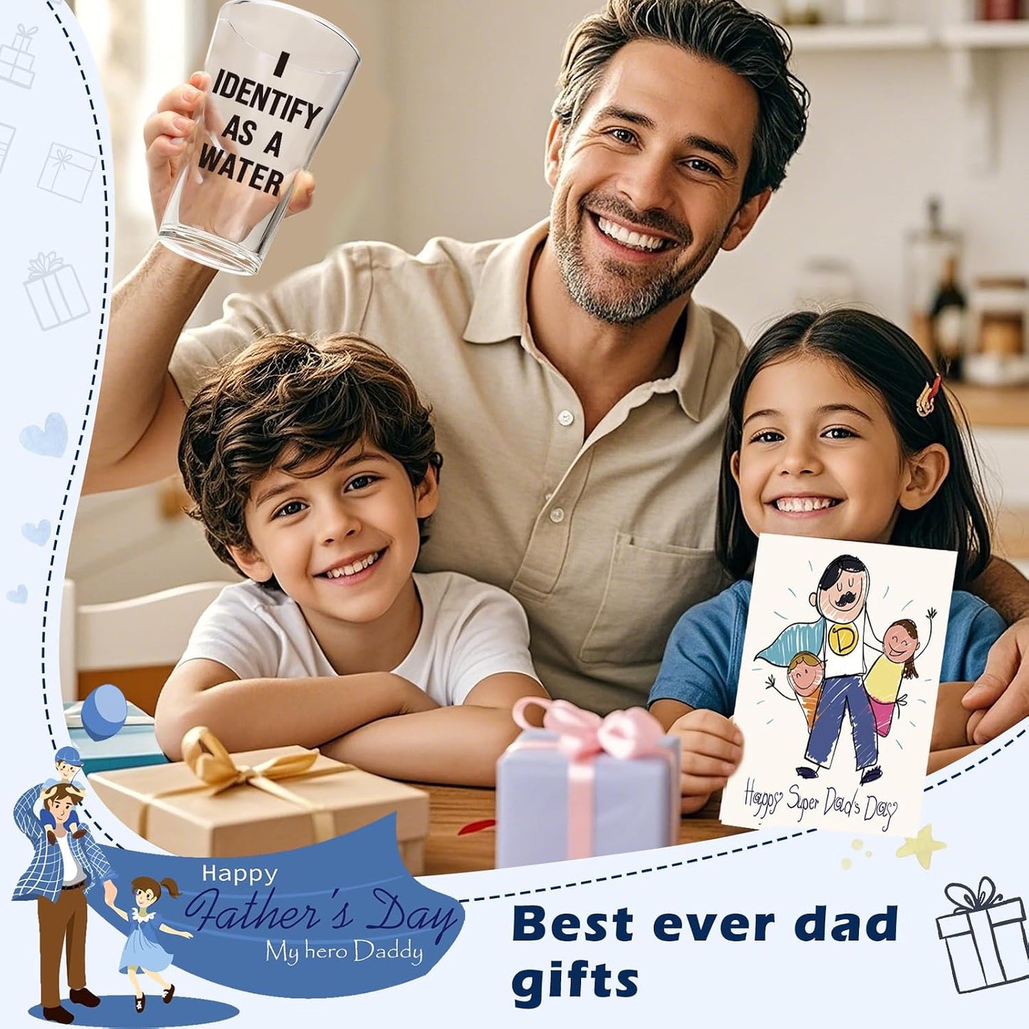 Father's Day Birthday Gift for Dad from Daughter Son Wife I Identify As A Water 16oz Beer Glass Fathers Day Retirement Promotion Gift for Father Daddy Bonus Stepdad Husband Grandpa Boyfriend Men Him BST326L