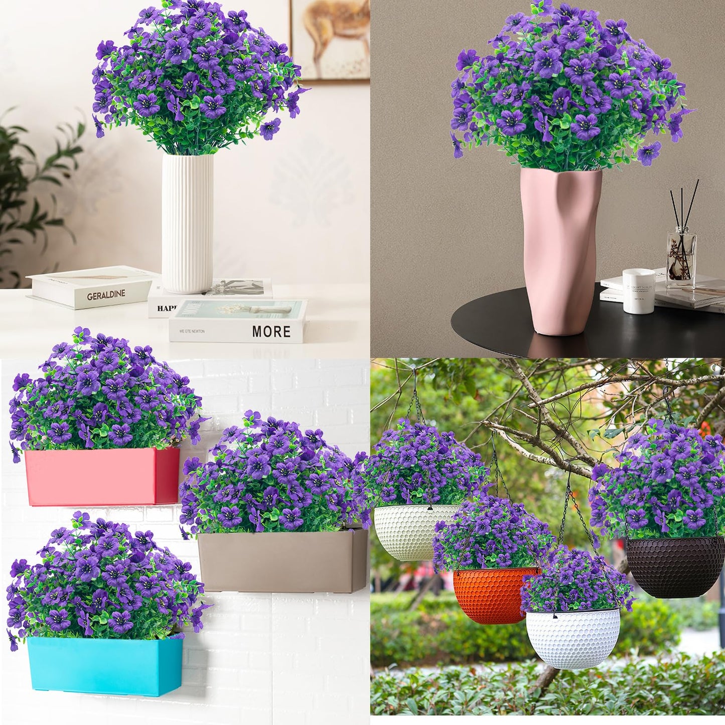 8 Bundles Outdoor Artificial Flowers,UV Resistant Fake Flowers Outdoor Plastic Plants Faux Silk Flower for Outside Indoor Decoration(Blue) BST202