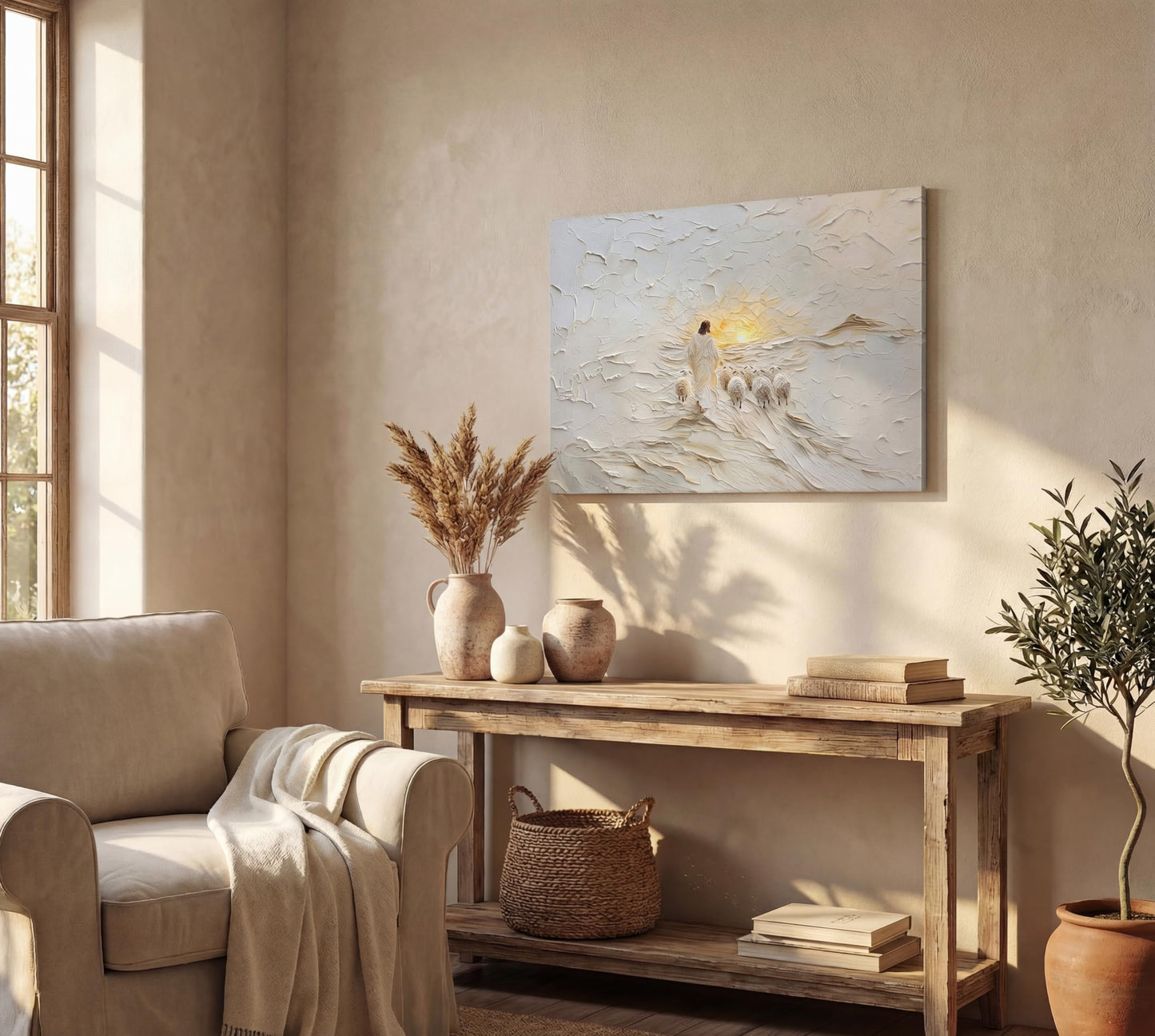 KKJ Jesus Saves The Lamb Canvas Wall Art | Jesus Running Towards Wolf & Lamb Picture, Christian Poster Print Painting, Living Room Bedroom Church Decor, Home Decoration BST326H
