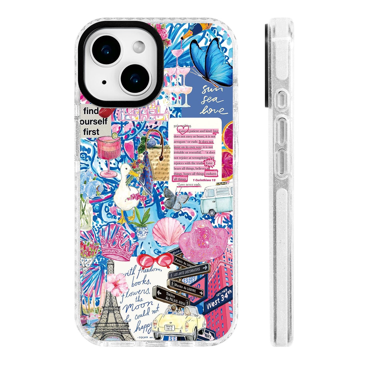 for iPhone 16 Pro Case [Military-Grade Drop Protection/Stylish Soft TPU Protective/Camera Protection/for Women & Girls] - Beach Party Collage Pattern with Mermaid WN420