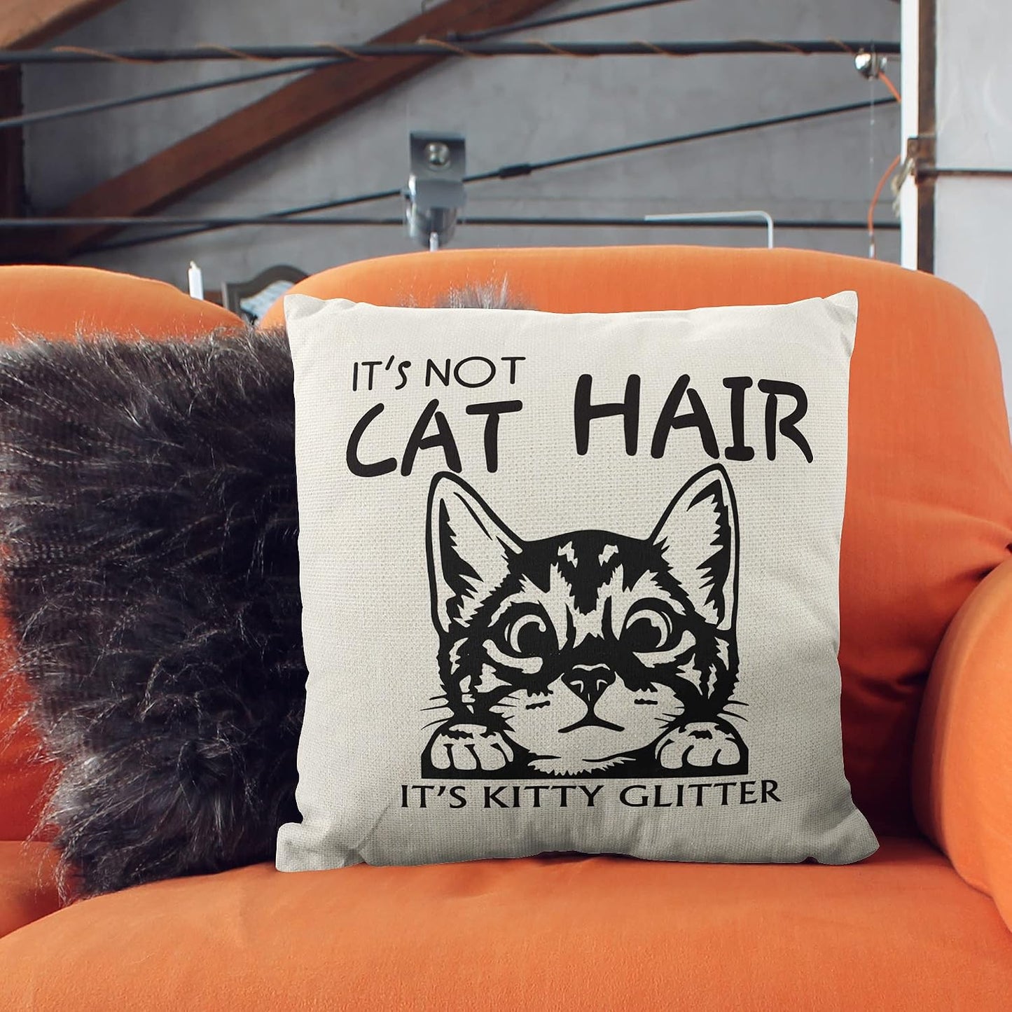 Cute Cat Pillow Covers - Maine Coon Pillow Covers 18x18, Cat Lover Gifts for Women, Funny Cat Gifts, Kitty Pillow Covers, It's Not Cat Hair It's Kitty Clitter WN420