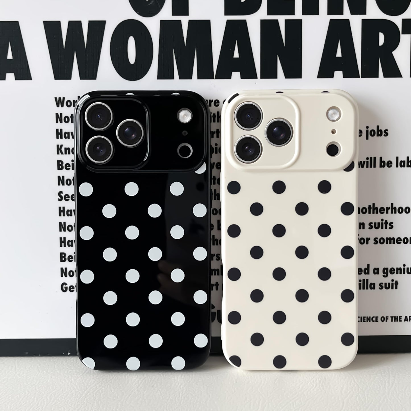 Skyseaco Compatible with iPhone 15 Case Cute Polka Dot Phone Case Soft Slim TPU Shockproof Phone Cover Full Camera Protection for Women Girls - Black WN420