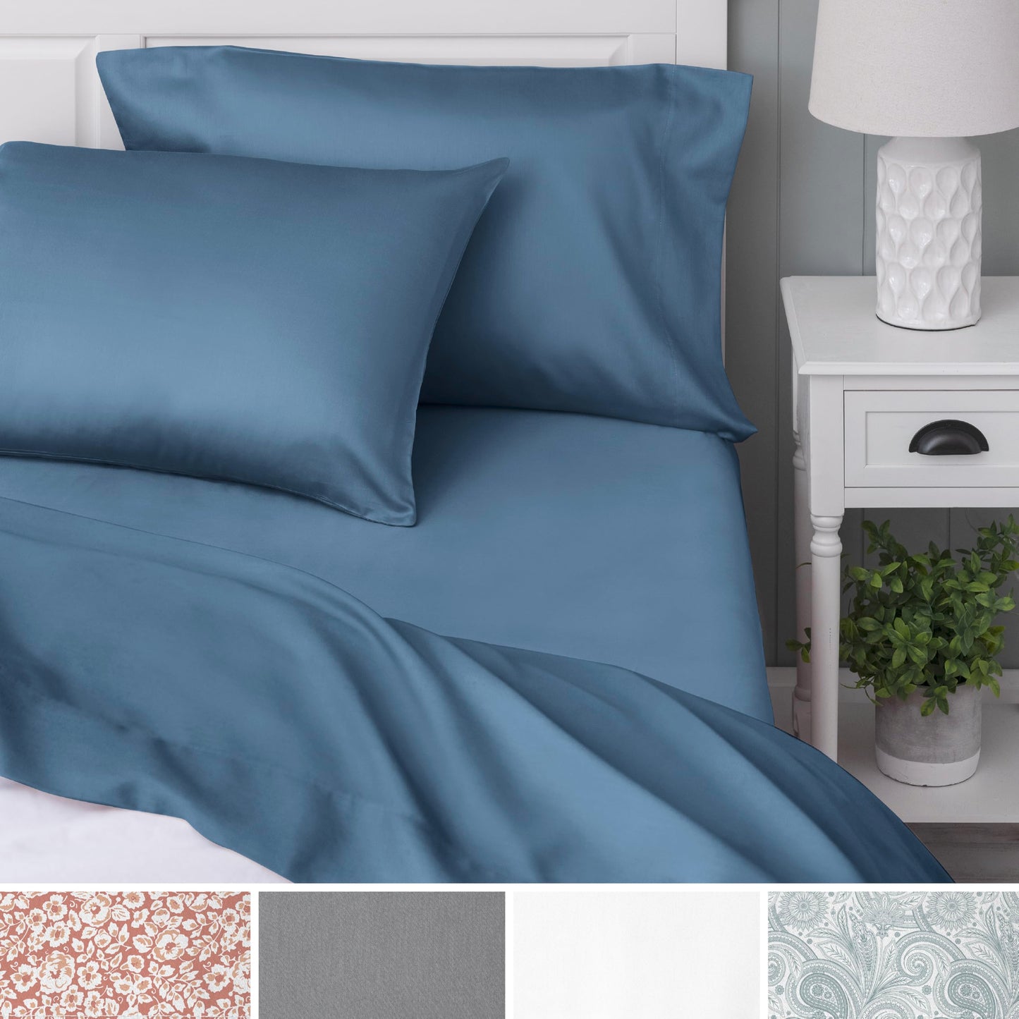 Welhome Twin Size Bed Sheet Set, 100% Cotton Percale Deep Pocket Super Soft Bedding Set, Cooling, Breathable & Extra Soft, Ethereal Paisley BST220