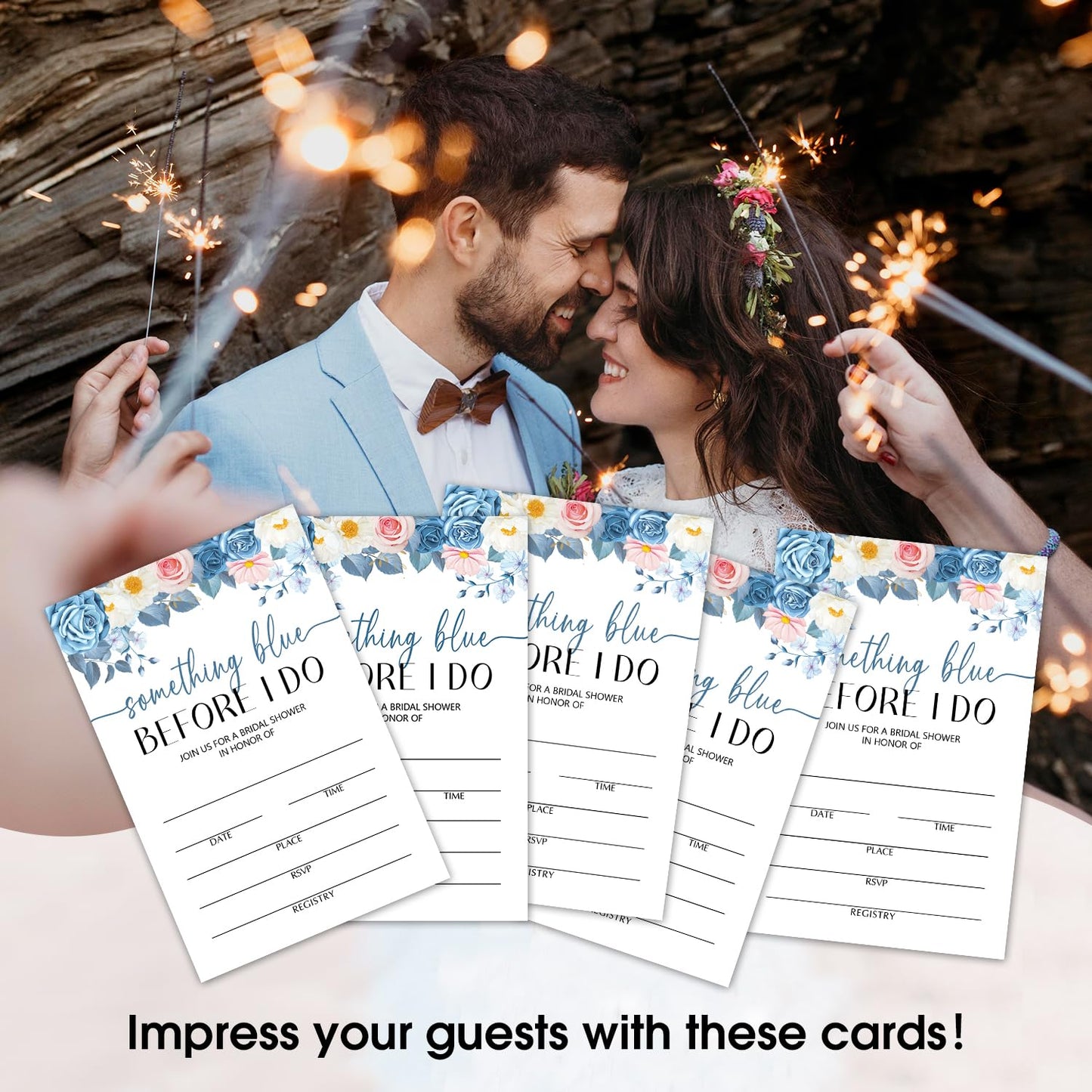 50 Years Anniversary Bridal Shower Invitations Cards, Set of 25 Gold Foil Floral Fill in Style 50th Year Wedding Invites Cards with Envelopes for Couples Marriage Party Supplies-T05 WN420