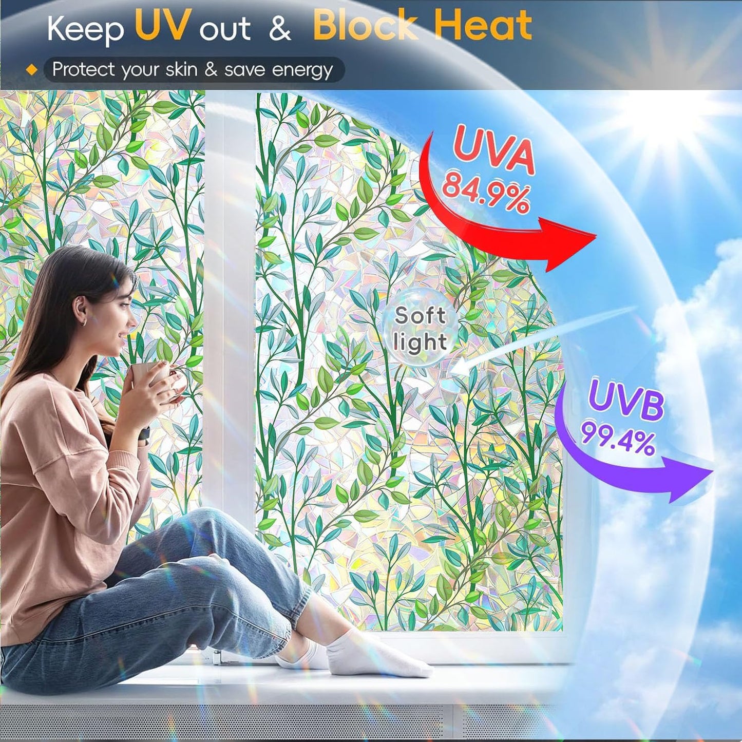 Window Privacy Film One Way Daytime Privacy Static Cling Sun Blocking Anti UV Reflective Window Tint for Home and Office, Tinted Black, 17.5 inch X 78.7 inch WN420