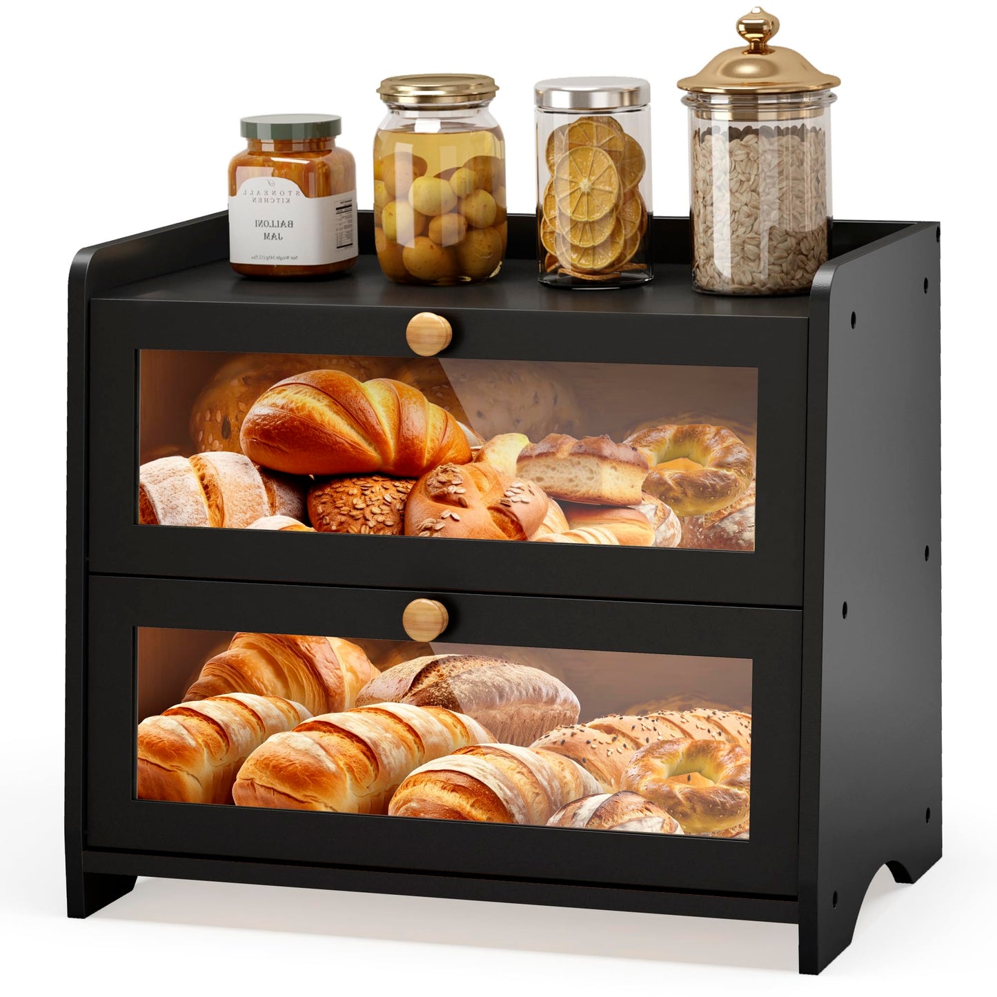 JANSNIMEN Double Layer Bread Box for Kitchen Countertop, Large Breadbox Bread N25
