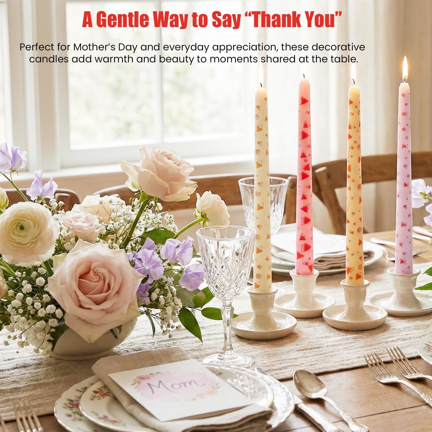 10 Inch Decorative Taper Candles, 4 Pack Birthday Balloon Print Candlesticks, Unscented Dripless Candles with Long Burn Time for Party, Holiday Table & Home Decor BST326H