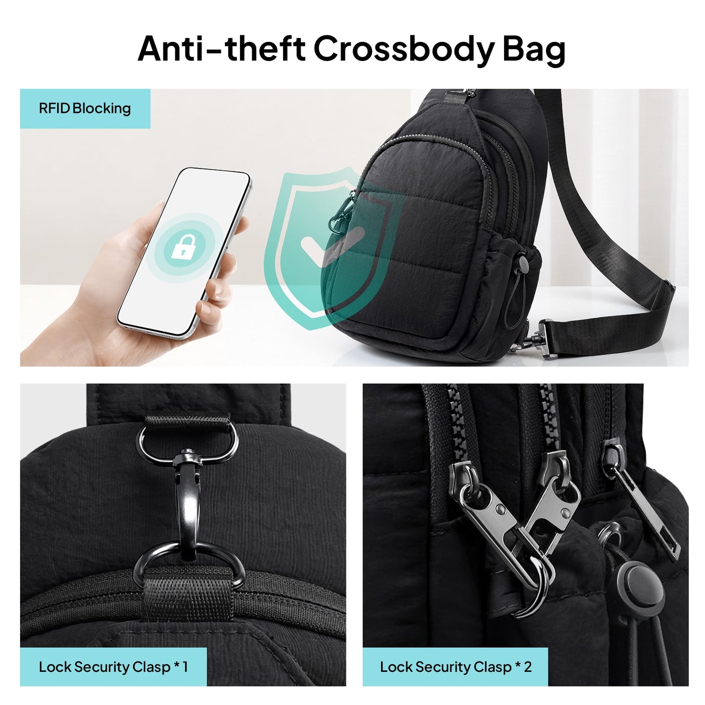 TOPEAST Sling Bag for Women, Anti-Theft Crossbody Bag with RFID Blocking & Small Water Bottle Holder for Travel BST202