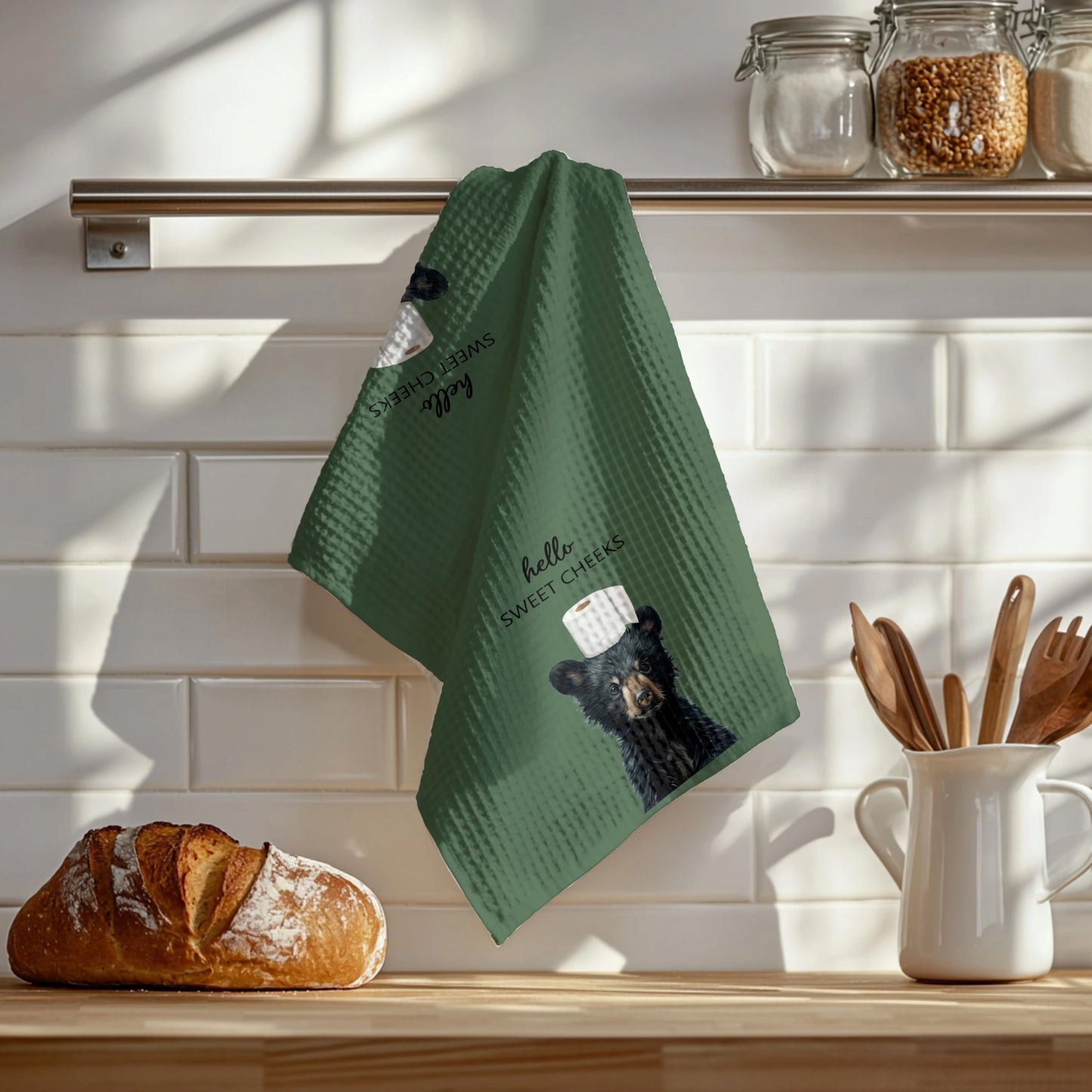 Funny Bear Bathroom Hand Towels Set of 2, Hello Sweet Bear Bathroom Decor, Funny Wild Animal Hand Towels for Washroom Restroom Decor, 16x24 Inch BST326L