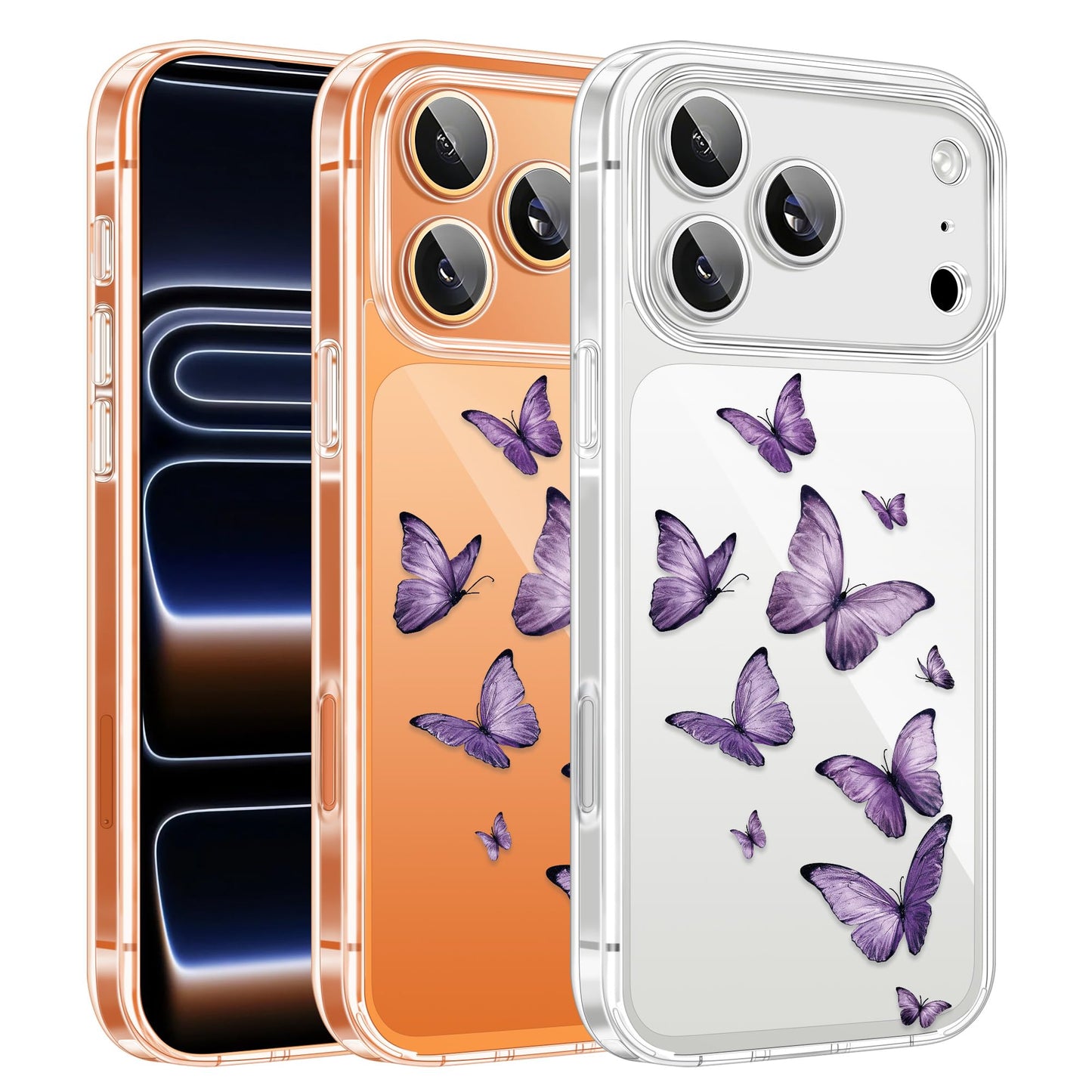 Cute Girly Crystal Clear Case Compatible with iPhone 16 Pro, Camera Control & Shockproof Protection Floral Case for Women, Blue Butterflies WN420