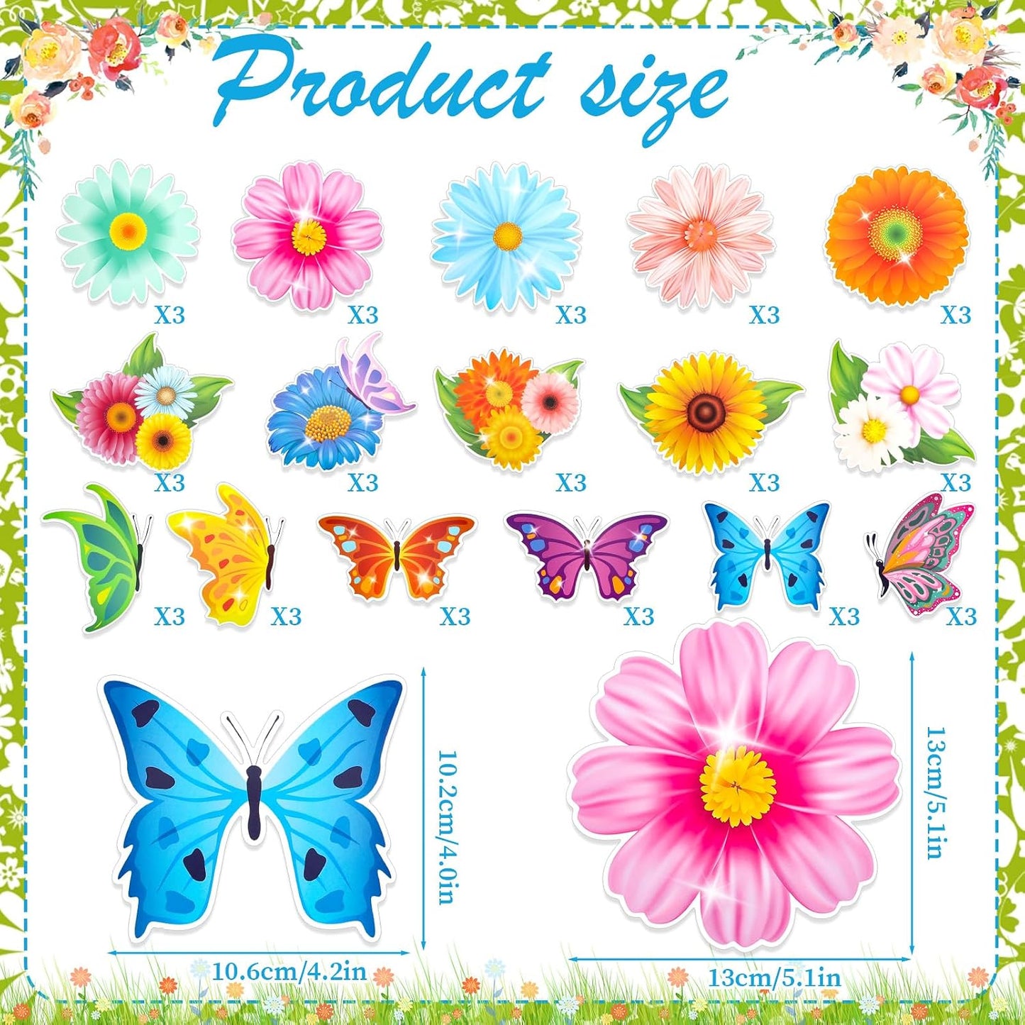 Konsait Flower Butterfly Cutouts,Spring Bulletin Board Decorations Set 48 Pcs Spring Flower Paper Butterflies Decor for Classroom Home Office,16 Designs BST326L