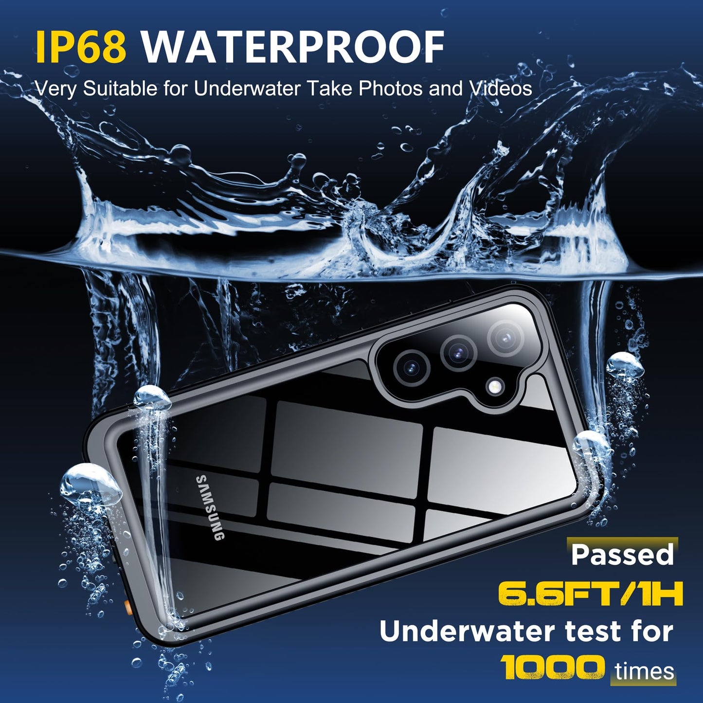 SPIDERCASE Designed for Samsung Galaxy S23 Case Waterproof,Built-in Screen & Camera Lens Protector[IP68 Underwater][Military Grade Shockproof] Full Body Protection Phone Case, Black/Clear WN420