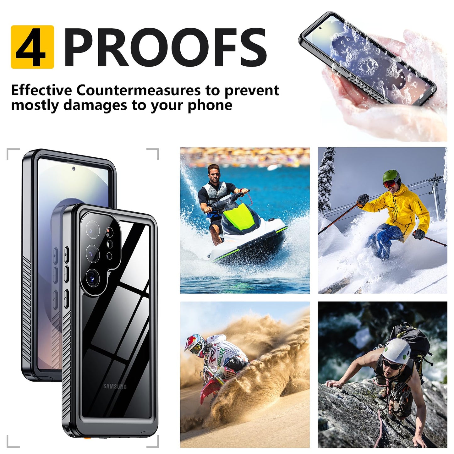 SPIDERCASE Designed for Samsung Galaxy S23 Case Waterproof,Built-in Screen & Camera Lens Protector[IP68 Underwater][Military Grade Shockproof] Full Body Protection Phone Case, Black/Clear WN420