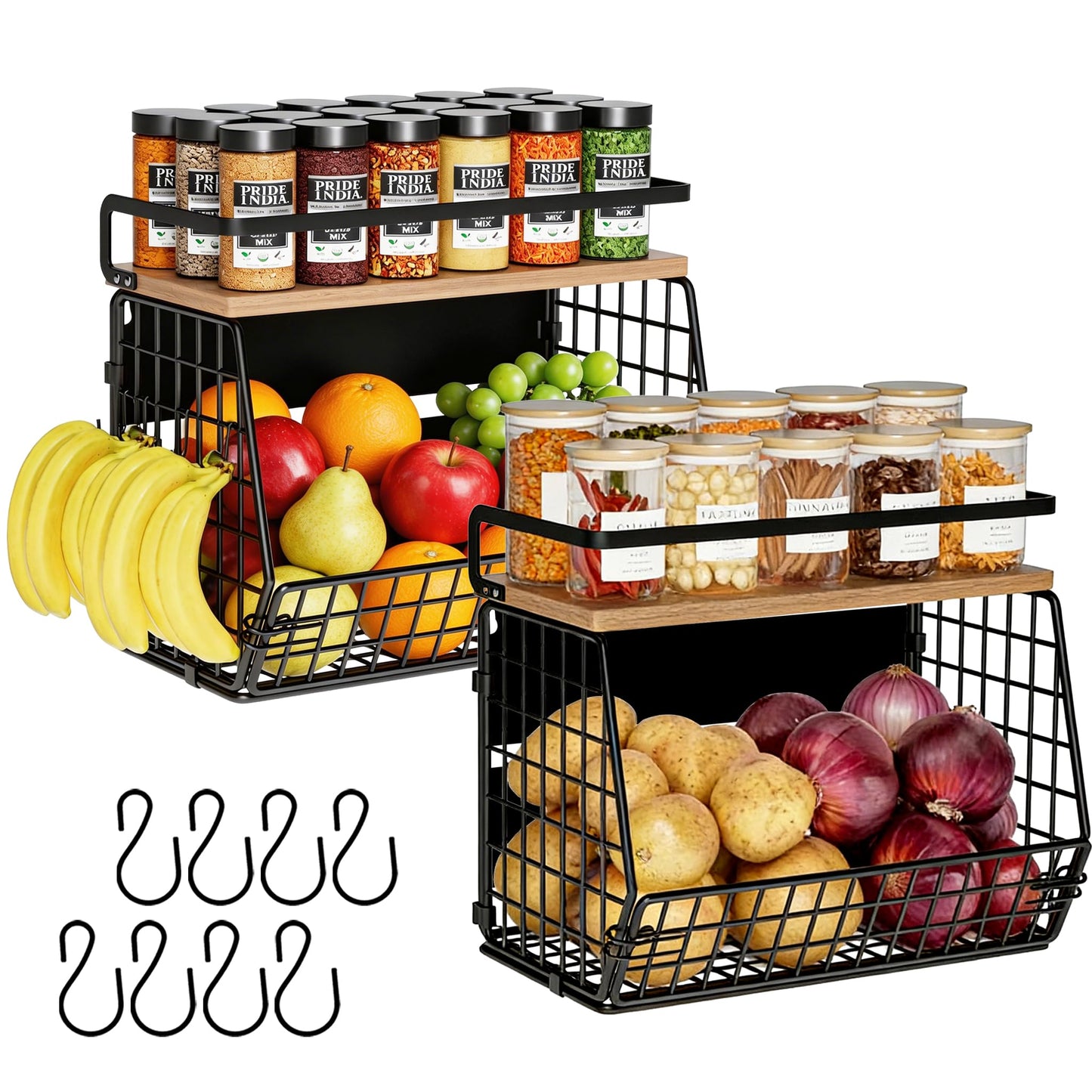 Magnetic Shelf for Fridge,Hanging Wall Basket for Potato Onion Fruit and Vegetable Storage Bins,Large Produce Container Magnetic Spice Rack for Refrigerator Kitchen Counter Pantry,Black BST220