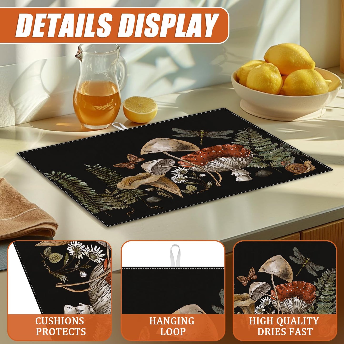 Brown Leopard Dish Drying Mat for Kitchen Counter Microfiber Absorbent Dish Kitchen Drying Mat Draining Reusable Washable for Dishes/Utensils/Counterto BST220