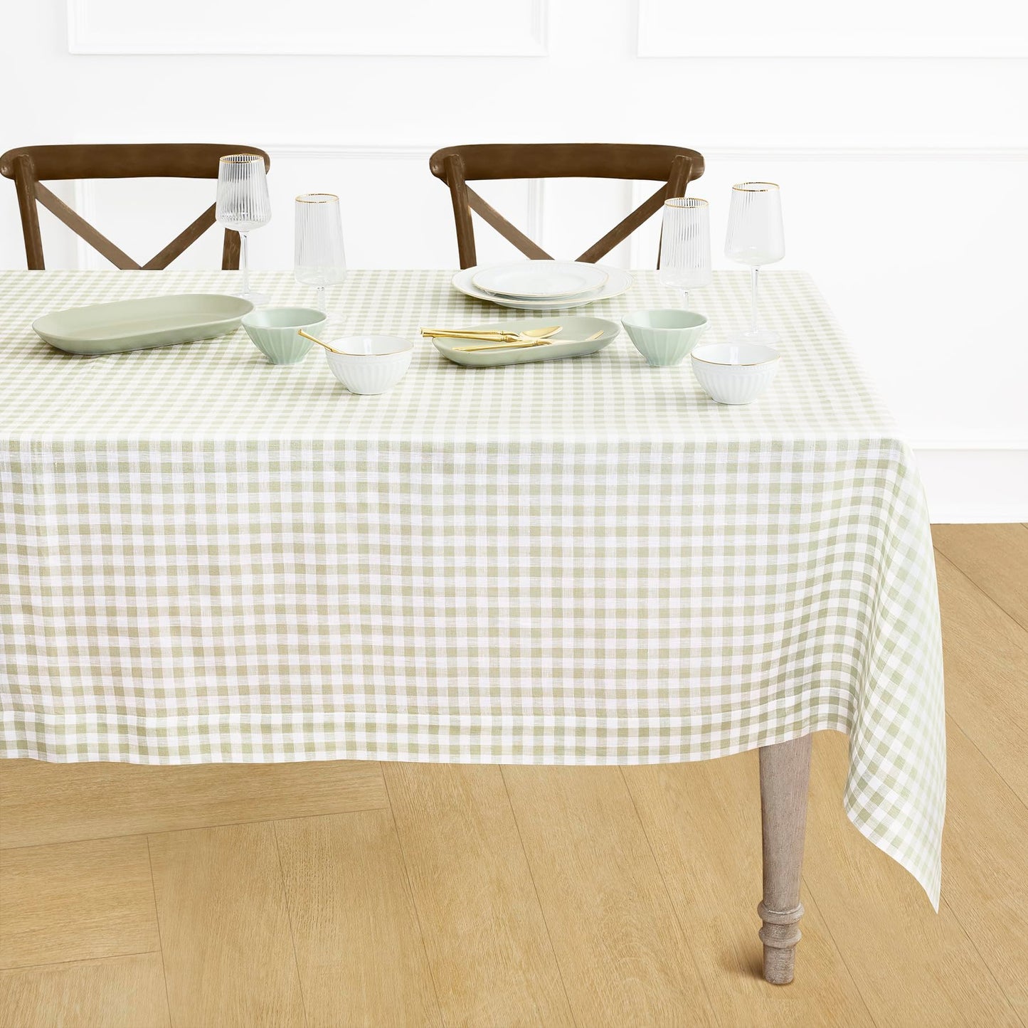 Solino Home 100% Linen Table Cloth, Throw Apricot, Gingham Check 52 x 52 in | Checkered Linen Tablecloth a neat topper for bistro, card and side tables | checkered weave | Pure Linen | OEKO-TEX Certified BST326SOLH