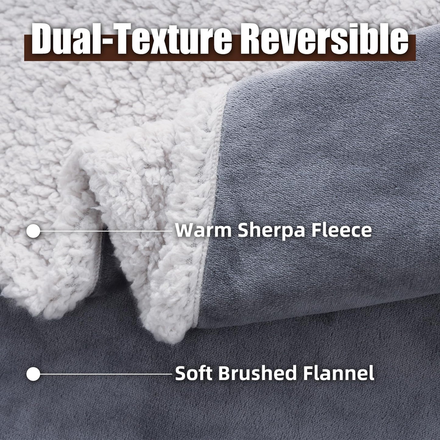 Makigued Waterproof Dog Blanket for Couch & Bed, Reversible Sherpa Fleece Pet Throw with Quiet TPU Barrier, Machine Washable Furniture Protector for Large Dogs & Cats, Twin Size 60x80 Inch, Gray WN420