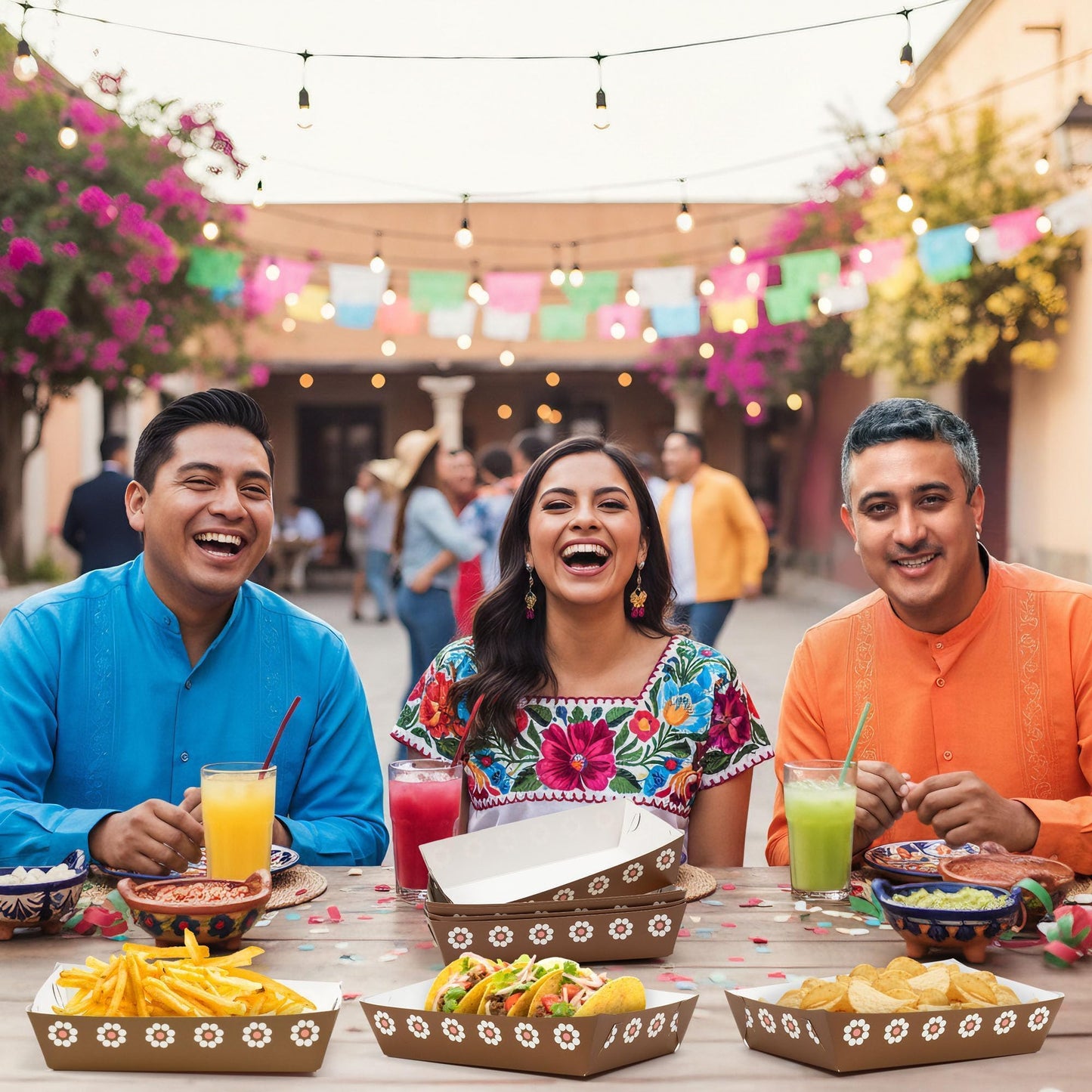 Mexican Taco Nights Food Trays 100Pcs Mexican Nacho Popcorn Unassembled Trays Snack Candy Holder Disposable Paper Plates Holiaday Carnival Party Supplies Concession Stand Food Containers BST202