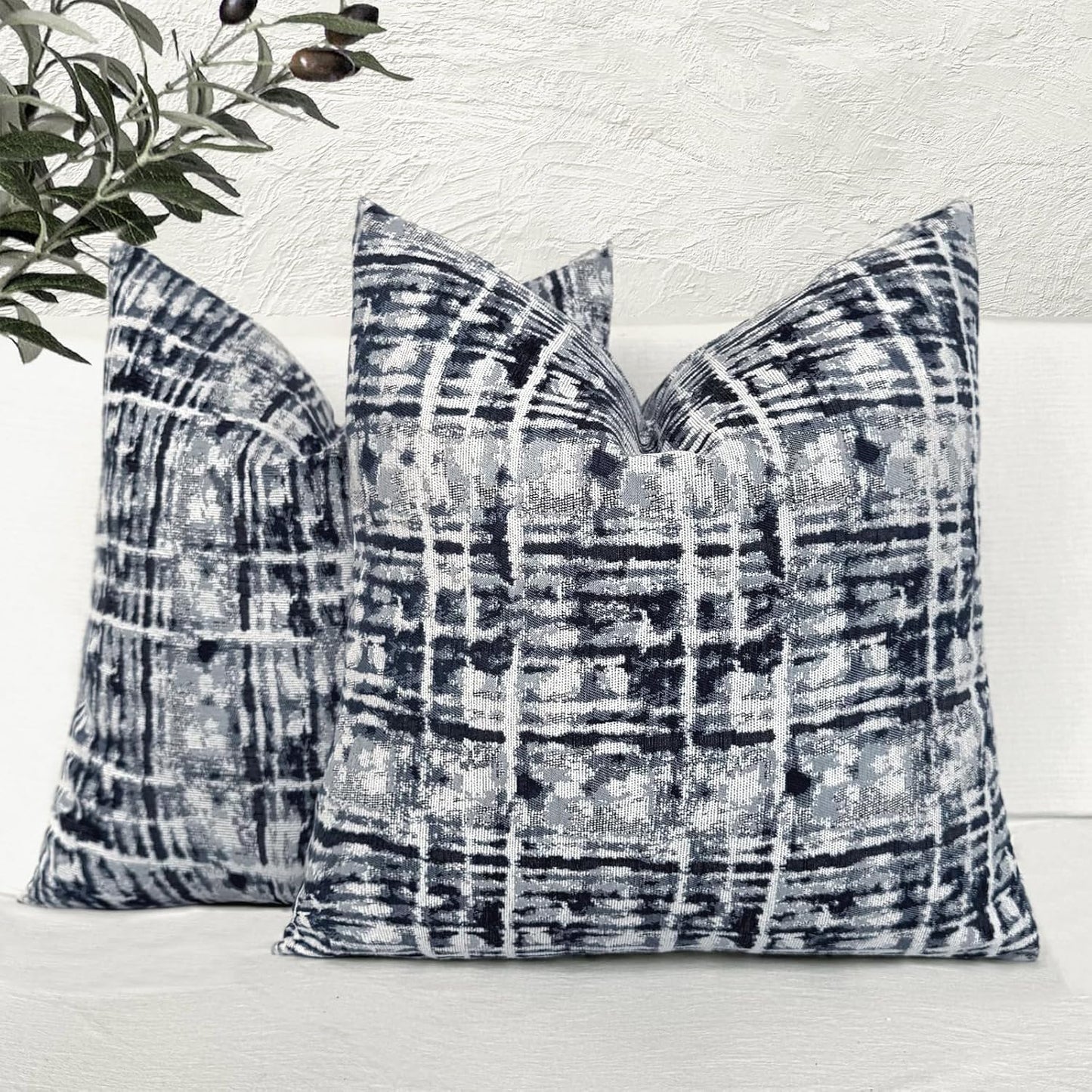 Decorative Throw Pillow Covers 16x16 Inch Set of 2, Navy Blue - Polyester for Couch and Living Room BST202
