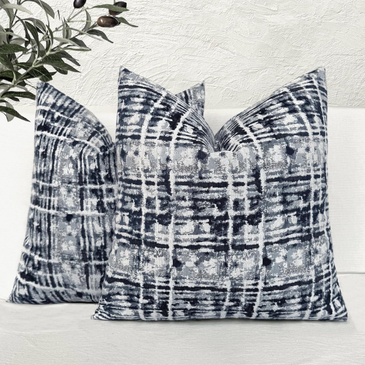 Decorative Throw Pillow Covers 16x16 Inch Set of 2, Navy Blue - Polyester for Couch and Living Room BST202