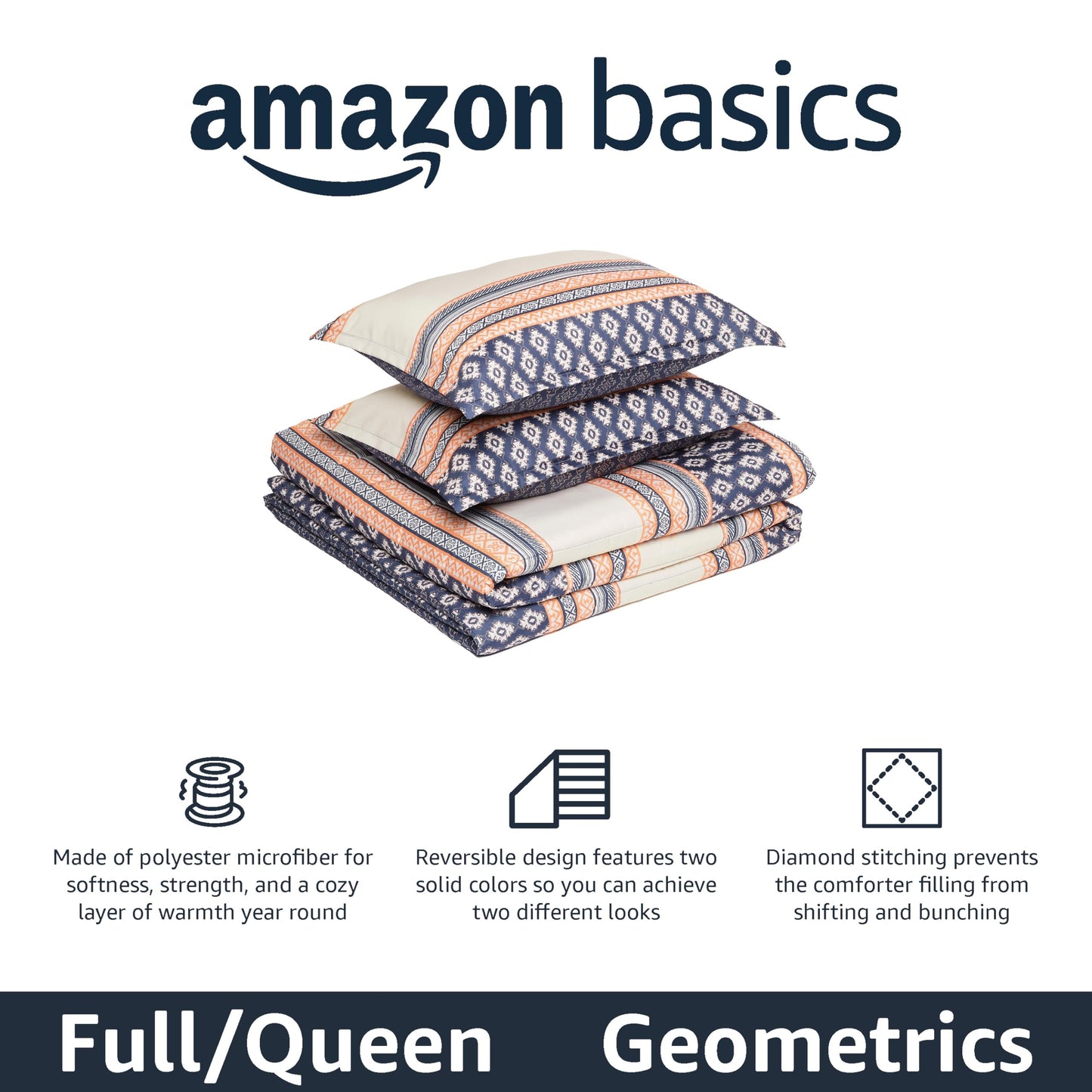 Amazon Basics Comforter Blanket, Reversible, Lightweight Microfiber, Machine Washable, All Season, Full/Queen, Black/Grey