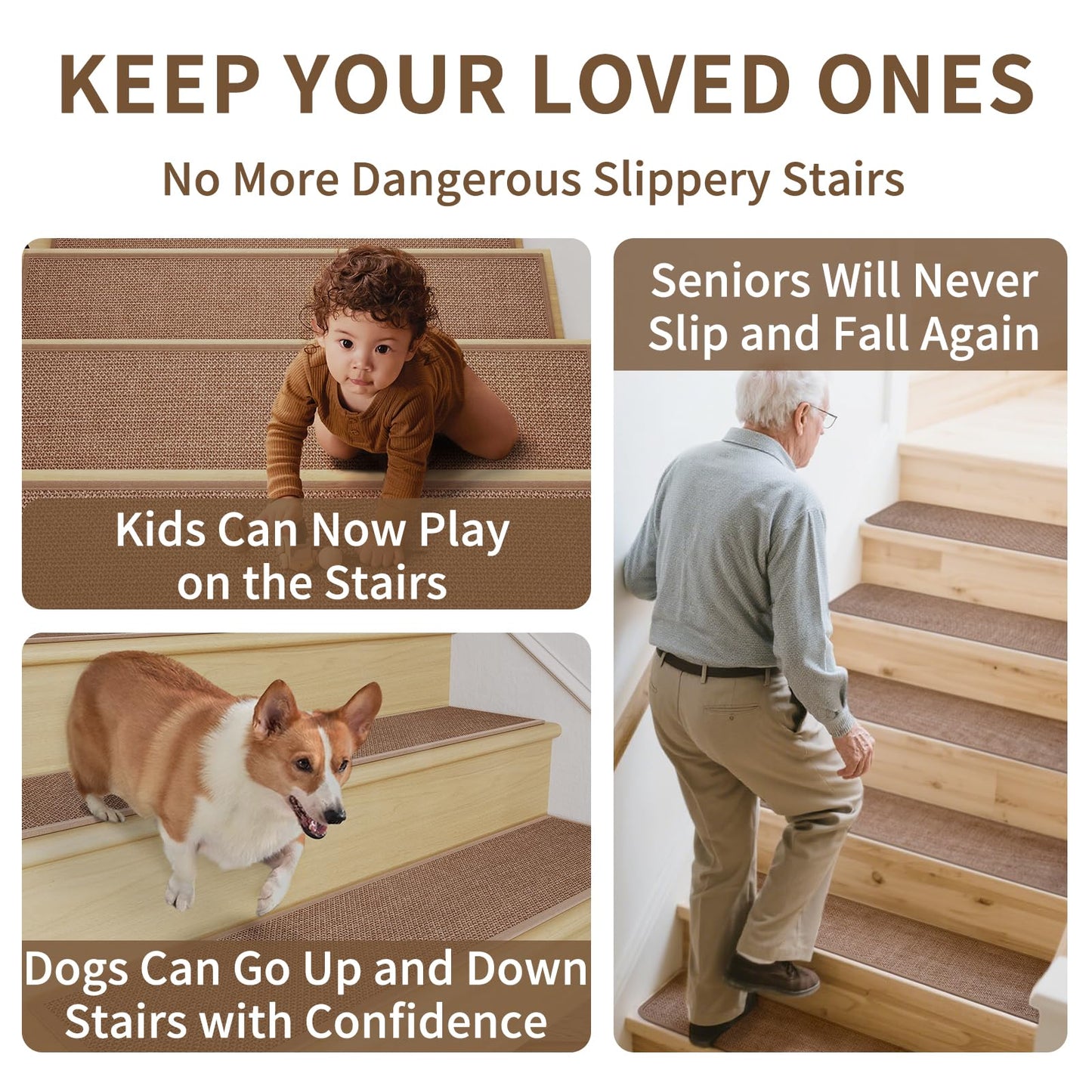YDKGL Stair Treads Non Slip Indoor 4PCS, Rubber Backing Stair Runner Rugs for Wooden Steps, Residue Free Stair Carpet Treads for Kids Elders and Pets, Machine Washable Stair Mats, Gray, 8" x 30" WN420