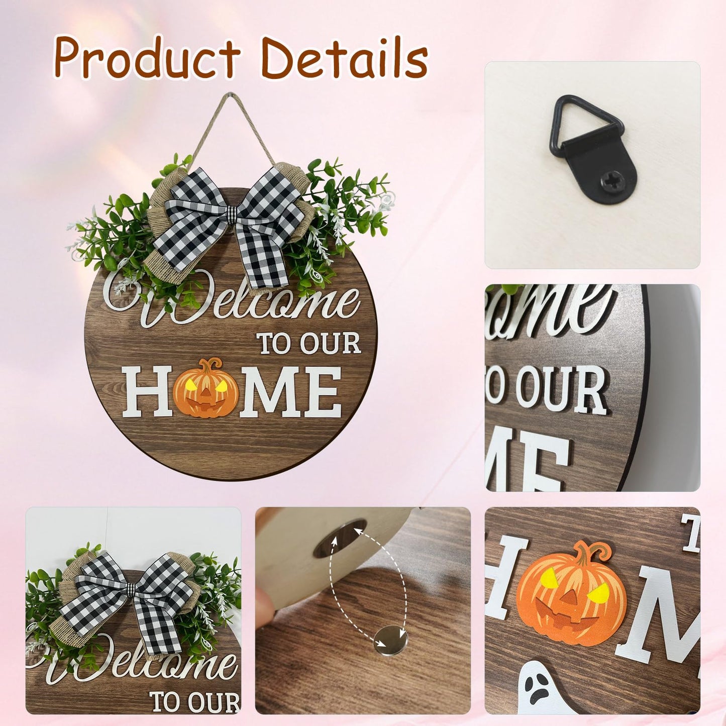 Interchangeable Seasonal Welcome Sign Front Door Decoration,Rustic Round Wood Wreaths Wall Hanging Outdoor Decor for Spring Summer Autumn and Winter All Seasons Holiday Halloween Christmas(Elf) BST326H