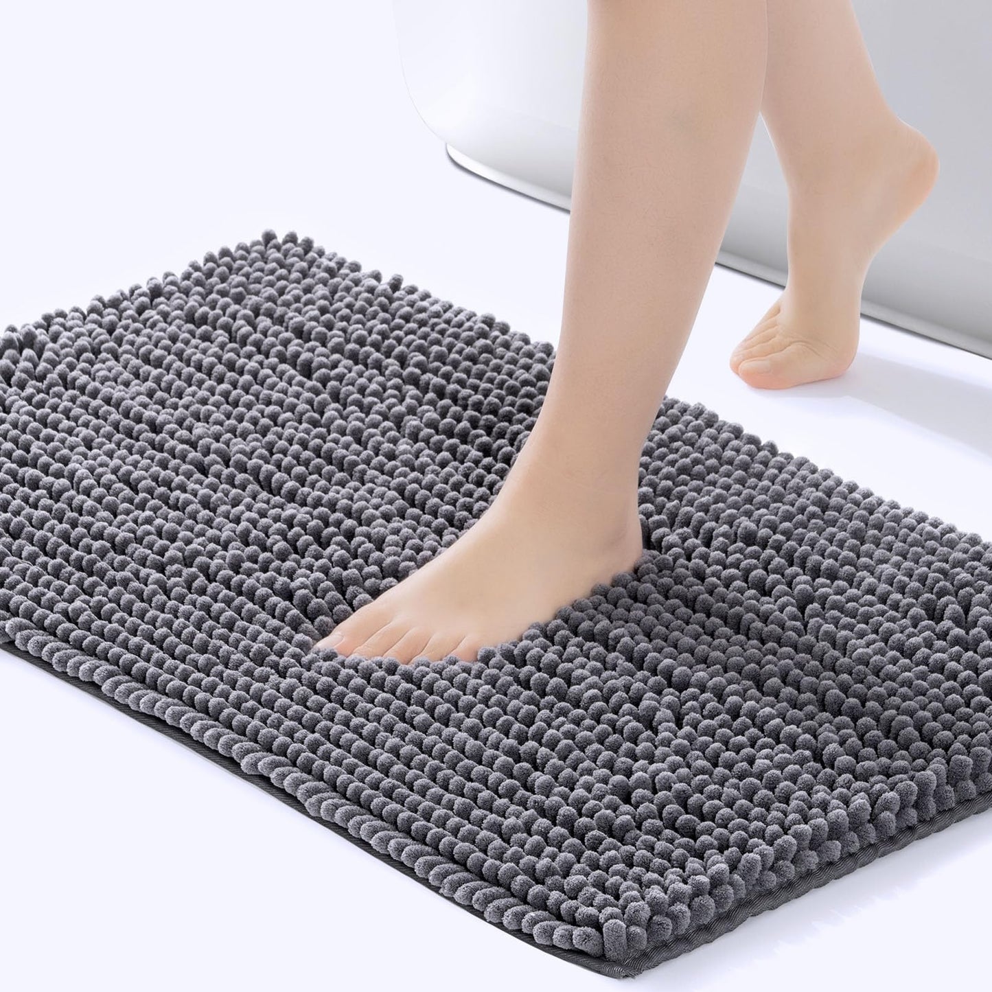 FRESHMINT Chenille Bathroom Rugs Mat 24"x17", Non-Slip Bath Mat for Bathroom Floor & Bathtub, Washable Soft Shower Shag Bath Rugs, Fluffy Thick Water Absorbent Microfiber Shower Mat, Sage Green BST220