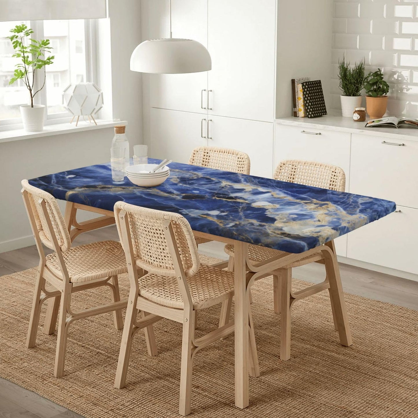 Blue Marble Rectangle Tablecloth with Elastic Edge, 5FT Table Cloths Washable Reusable Rectangular Table Cover for Kitchen Dining Party, 60" L X 30" W BST202