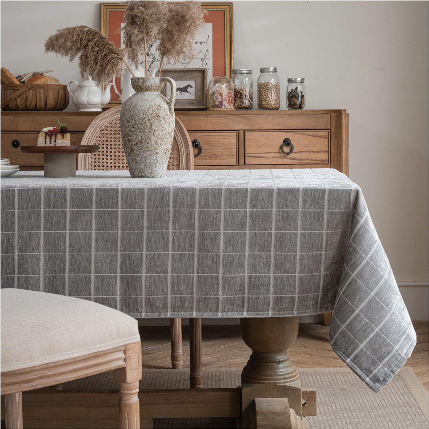 Caflife White Square Tablecloth 55x55 Inch, Cotton Linen Polyester Blend Stripes Table Cloth, Farmhouse Boho Decorative Table Cover for Dining Room Party Buffet Home Kitchen Table Decor BST202