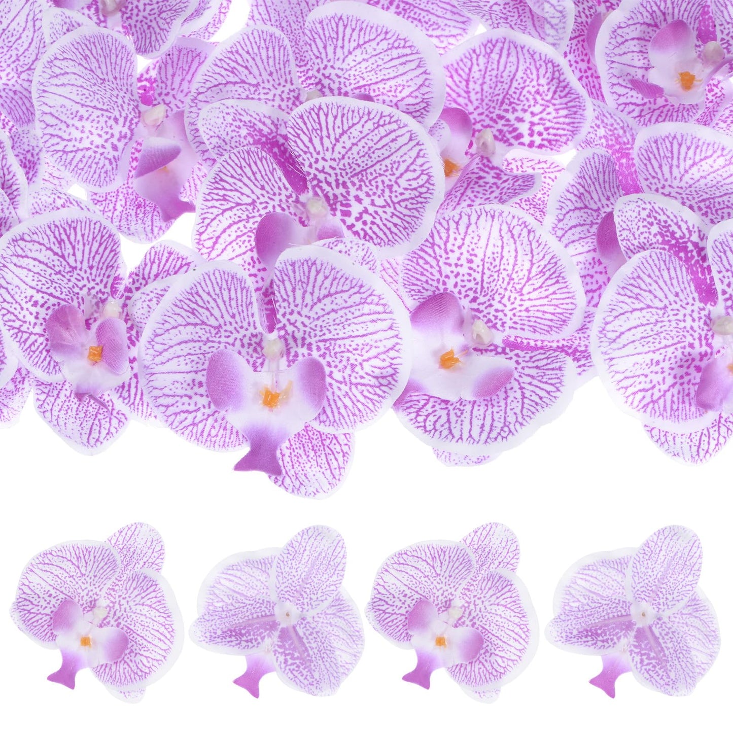 M METERXITY 20-Pack Artificial Orchid Flower Heads, Silk Faux Butterfly Flowers Head for Wedding/Bouquet/Bridal/Party Decor, Fake Phalaenopsis Petals Bulk [2.76 Inch, Dark Purple] BST220
