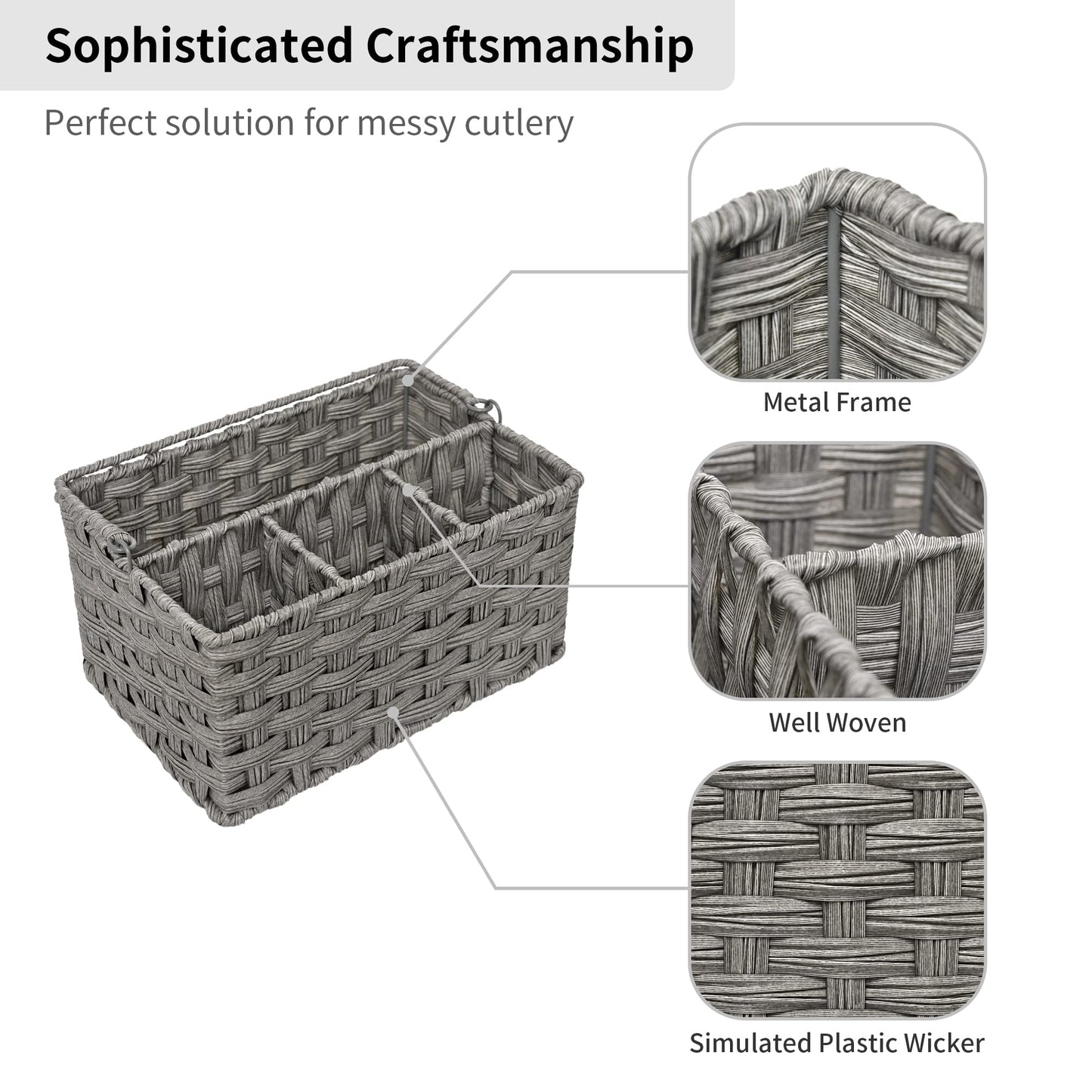 GRANNY SAYS Wicker Utensil Caddy - Picnic Basket with Handle, Organizer for Kitchen Table or Cabinet, Silverware Holder for Parties BST220