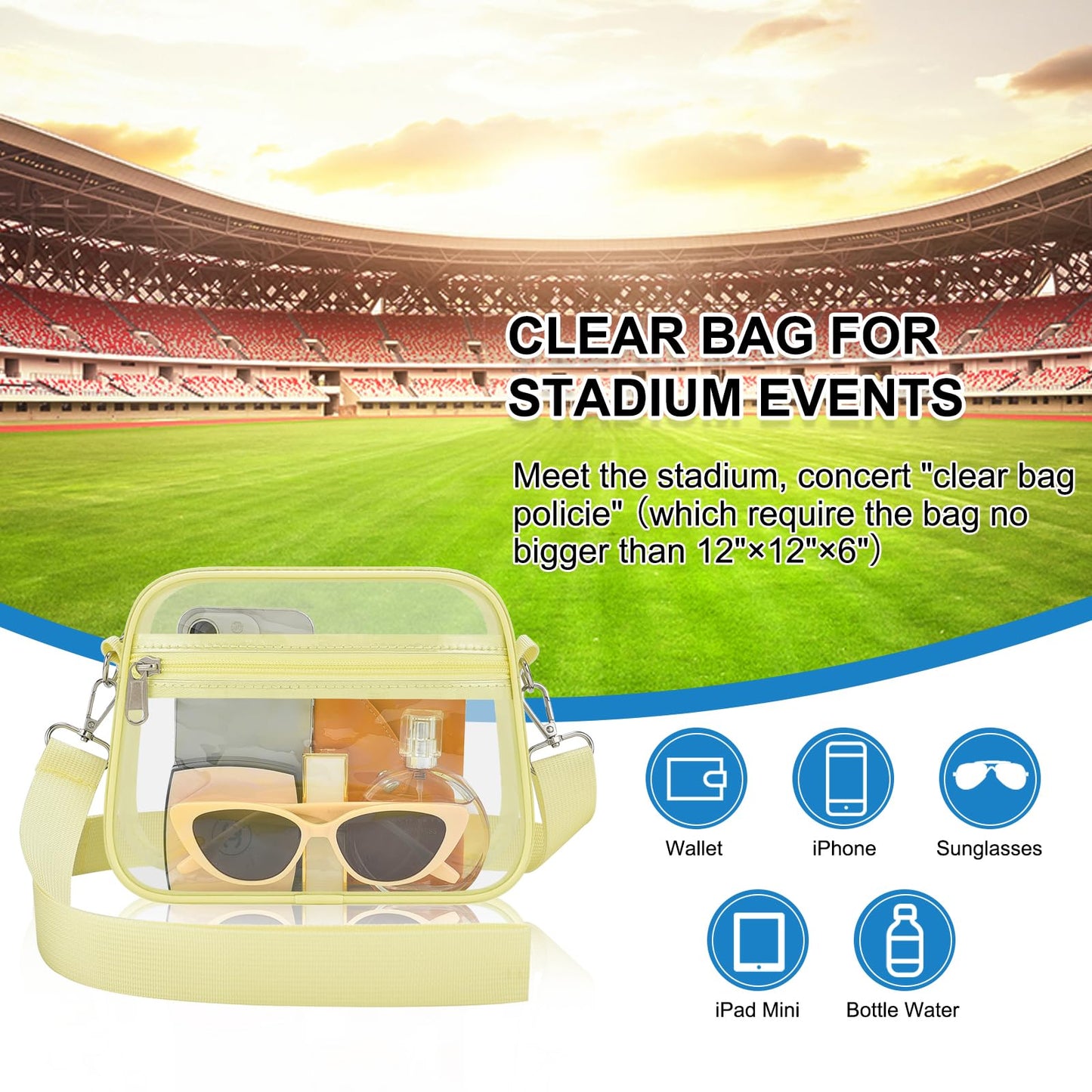 Clear Bag for Stadium Events Stadium Approved Women's Top-Handle Handbags | Mini Small Clear Bag Purse with Wide Adjustable Strap and Front Pocket for Sports Concerts, Festivals BST202