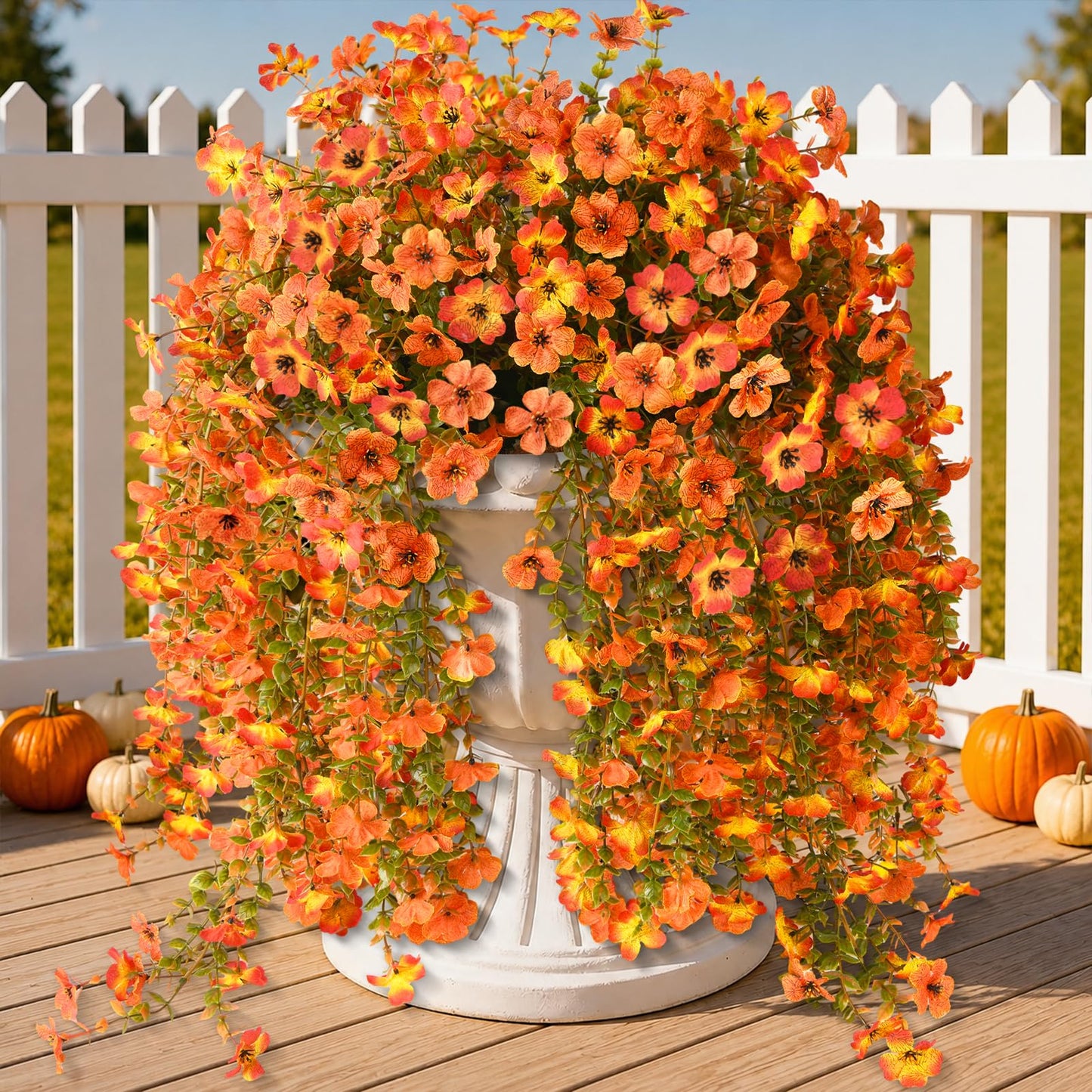 Artificial Hanging Flowers for Outdoor, 2PCS Fake Flowers Faux Silk Daisy with Eucalyptus Leaves, UV Resistant Aritificial Flowers for Spring Home Patio Yard Porch Decor (Light Purple Red) BST202