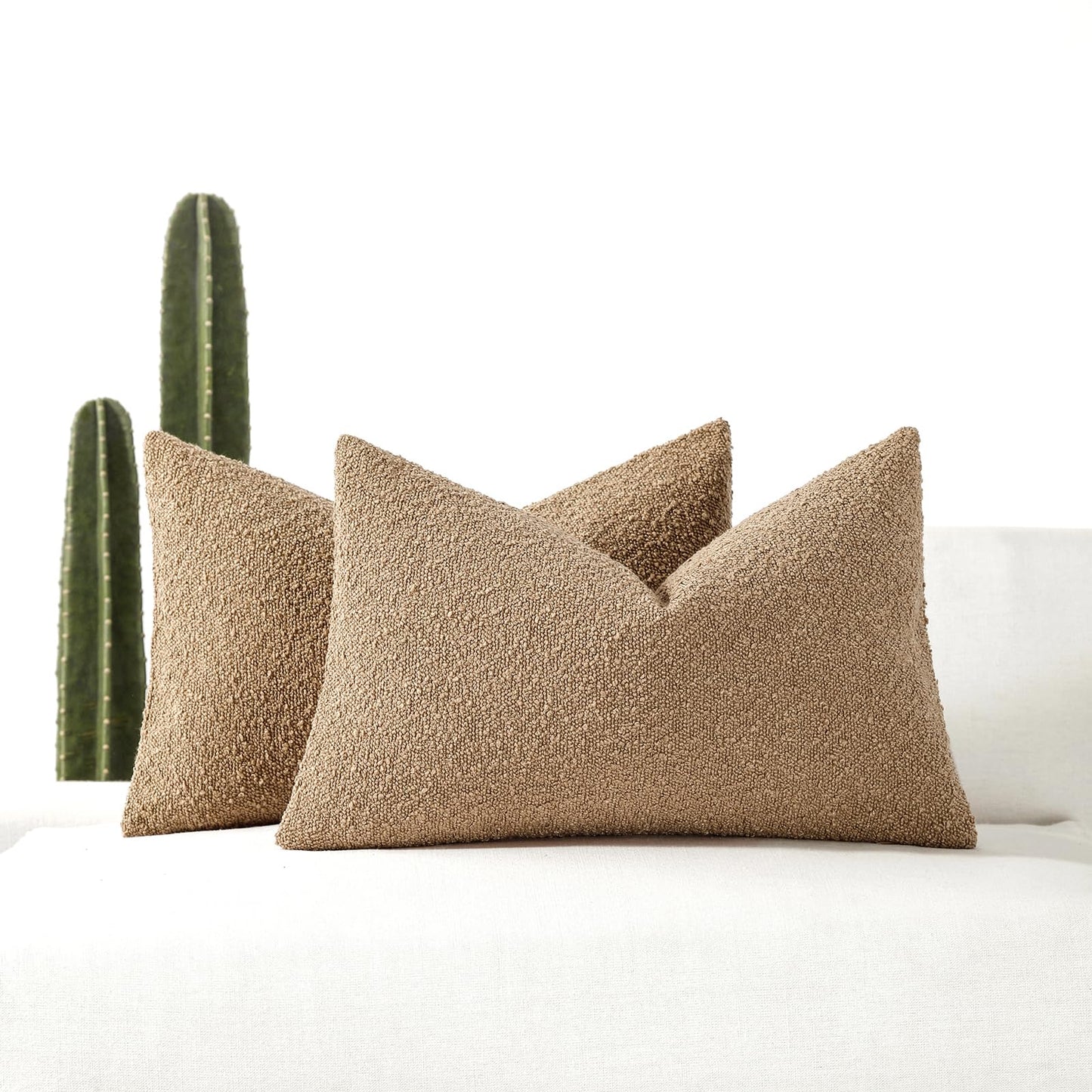 18x18 Boucle Throw Pillow Covers, Set of 2, Camel BST202