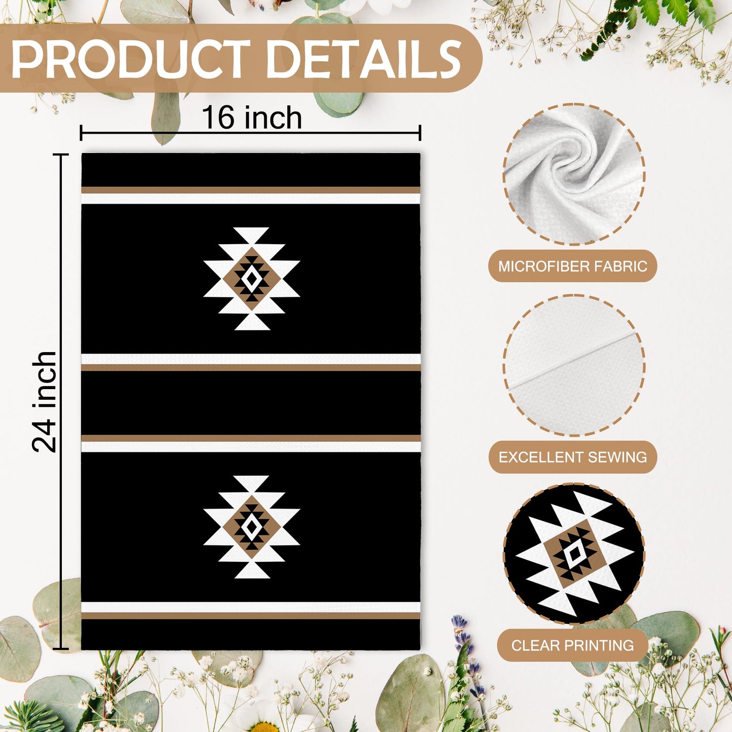 Western Boho Kitchen Towels, Southwestern Southwest Aztec Western Native American Bathroom Kitchen Decor, Western Cream Beige Neutral Decor Dish Hand Tea Towels for Bathroom Kitchen,16x24Inch BST326L