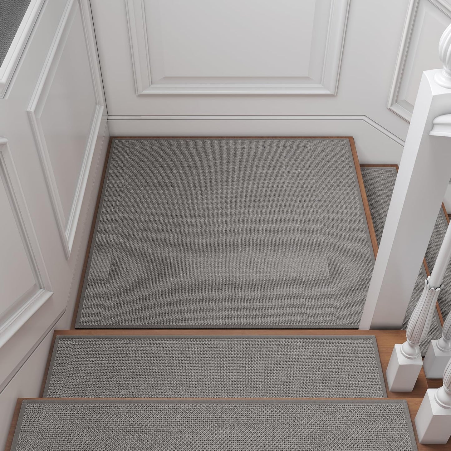 YDKGL Stair Treads Non Slip Indoor 4PCS, Rubber Backing Stair Runner Rugs for Wooden Steps, Residue Free Stair Carpet Treads for Kids Elders and Pets, Machine Washable Stair Mats, Gray, 8" x 30" WN420