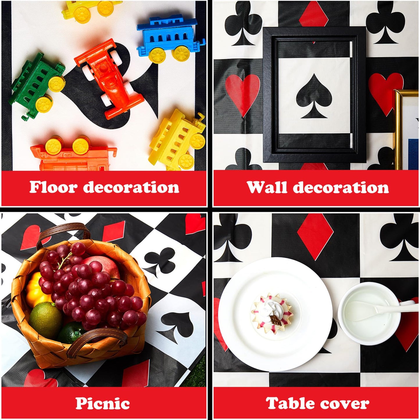 2 Pcs Casino Theme Party Decorations Poker Tablecloth Las Vegas Plastic Table Cover Casino Table Runner for Playing Card Game Birthday Party Favors Picnic Supplies, 54 x 108 Inch WN420